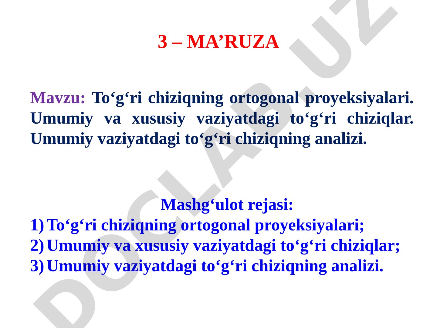 To'g'ri chiziqning ortogonal proyeksiyalari