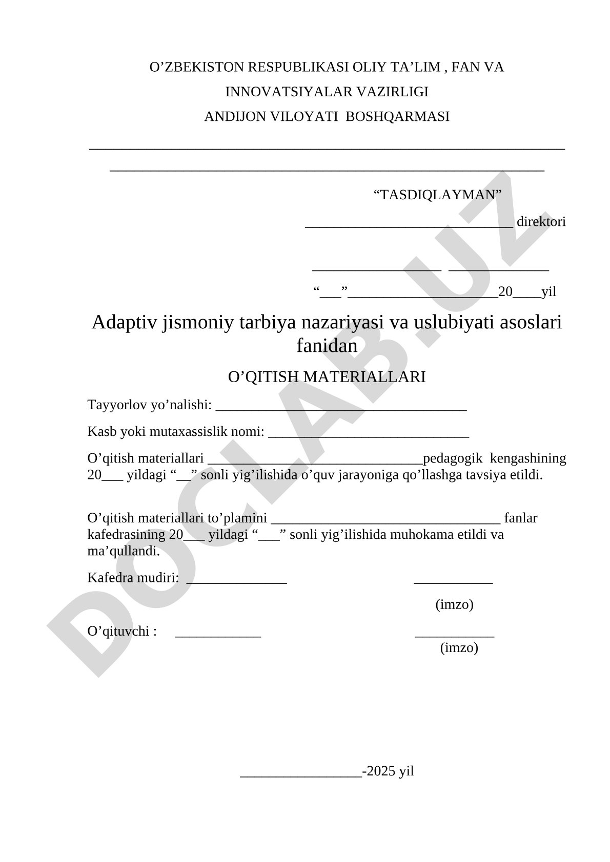 Adaptiv jismoniy tarbiya nazariyasi va uslubiyati asoslari