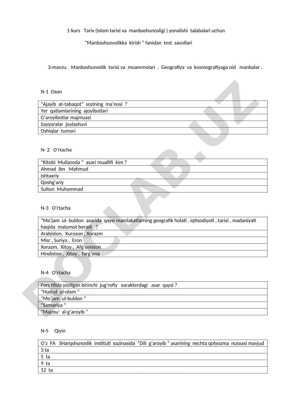 Manbashunoslik tarixi va muammolari. Geografiya va kosmografiyaga oid manbalar