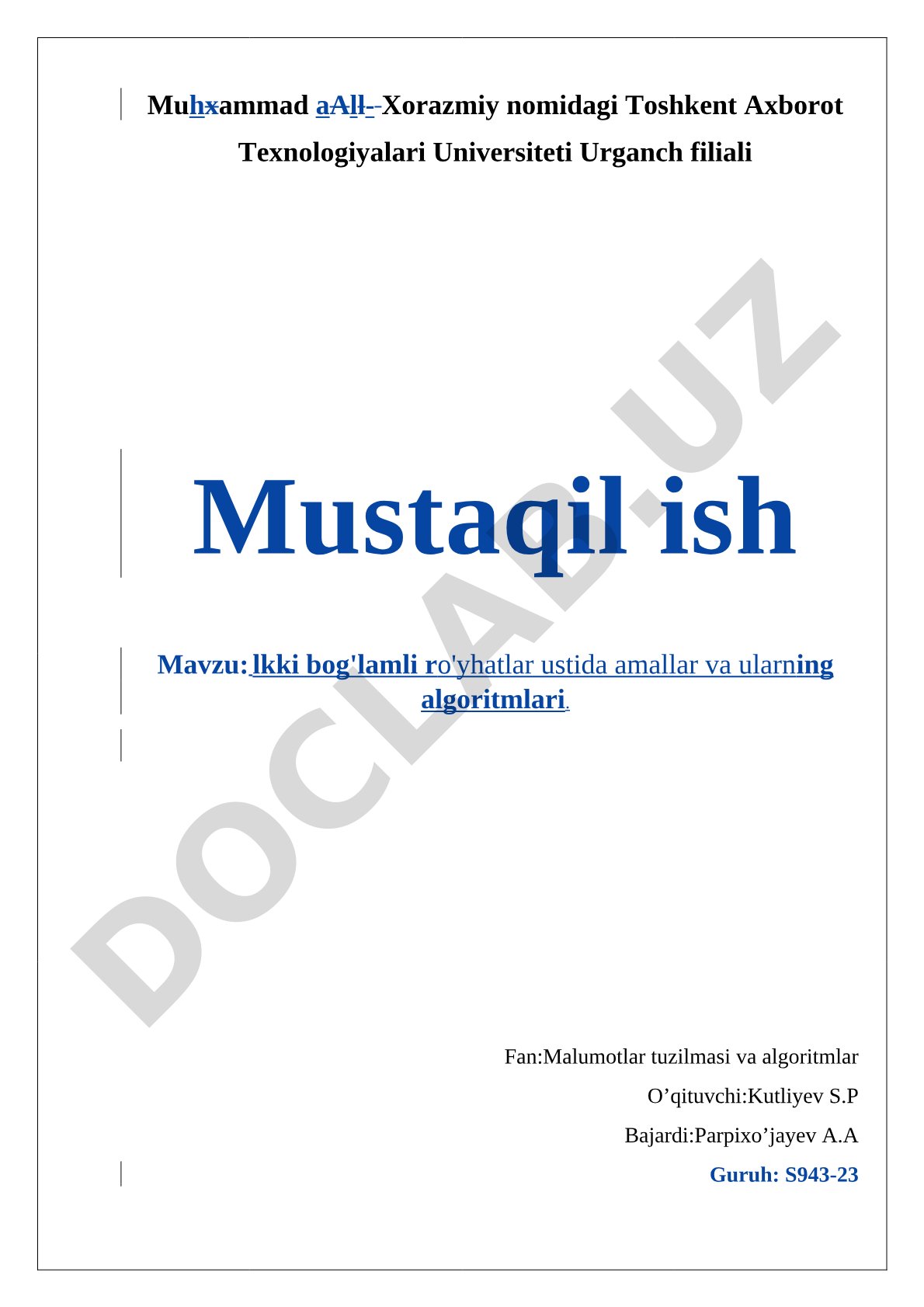 lkki bog'lamli ro'yhatlar ustida amallar va ularning algoritmlari