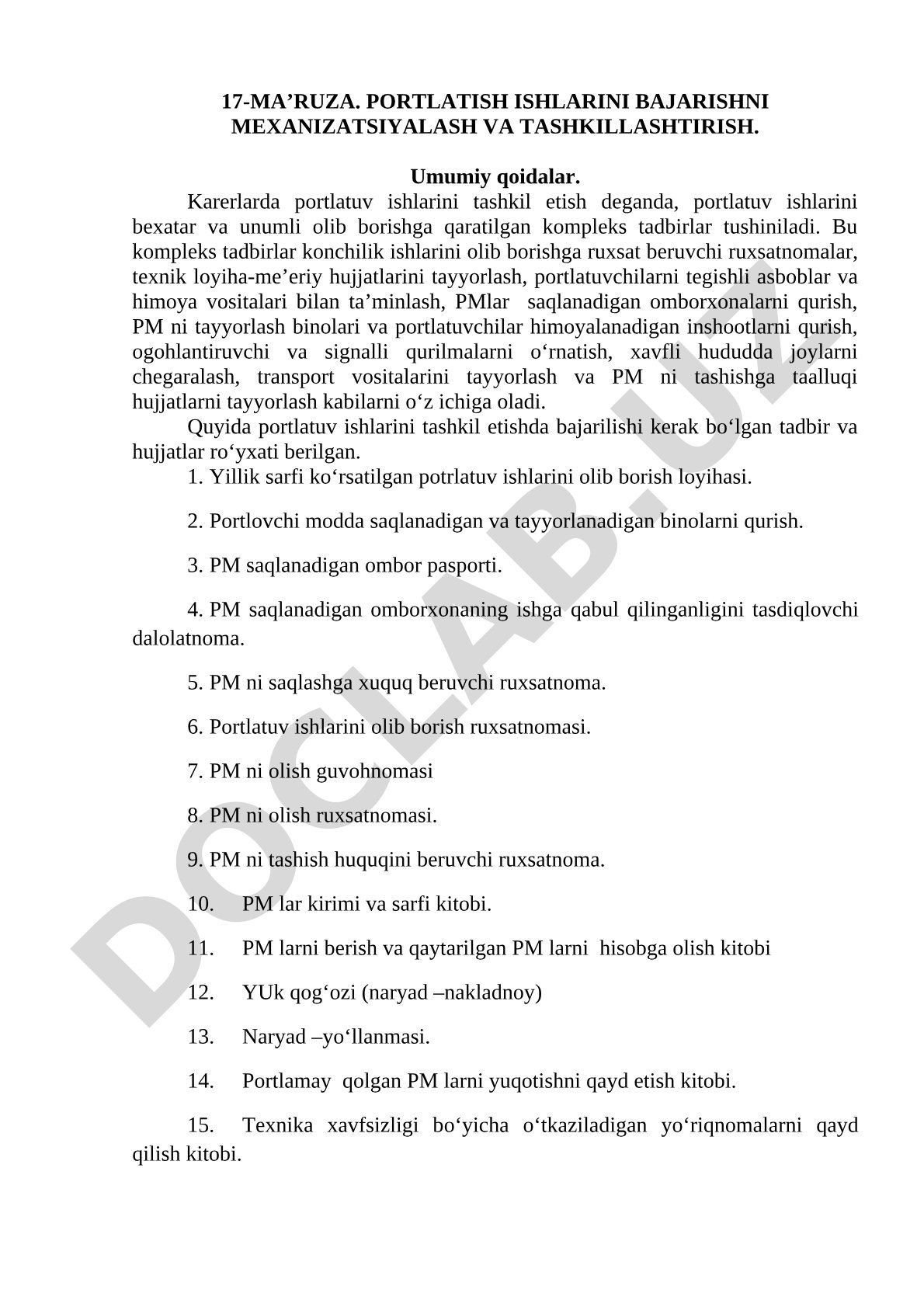 Portlatish ishlarini bajarishni mexanizatsiyalash va tashkillashtirish