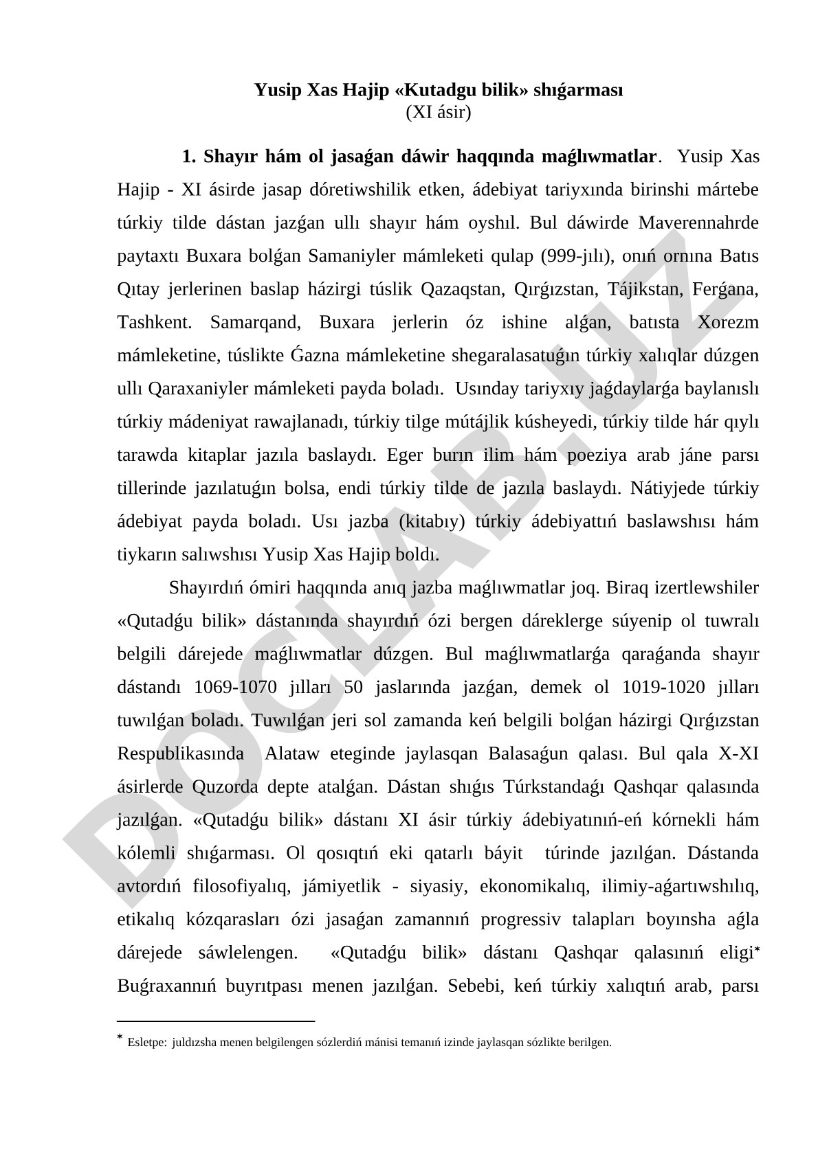 Yusip Xas Hajip «Kutadgu bilik» shıǵarması