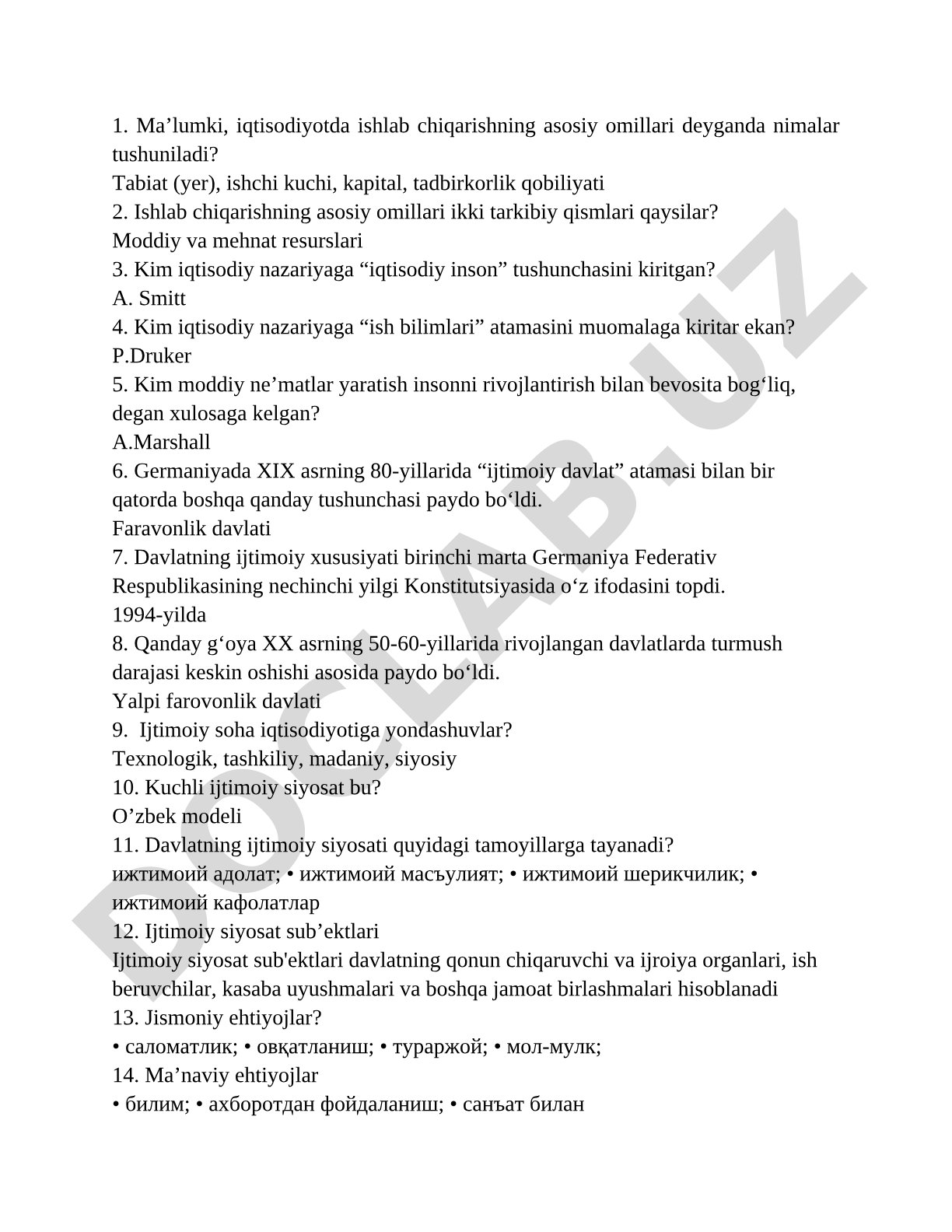 Iqtisodiyotda ishlab chiqarish omillari va ijtimoiy davlat tushunchalari