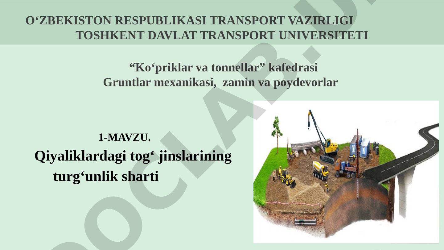 Qiyaliklardagi tog‘ jinslarining turg‘unlik sharti