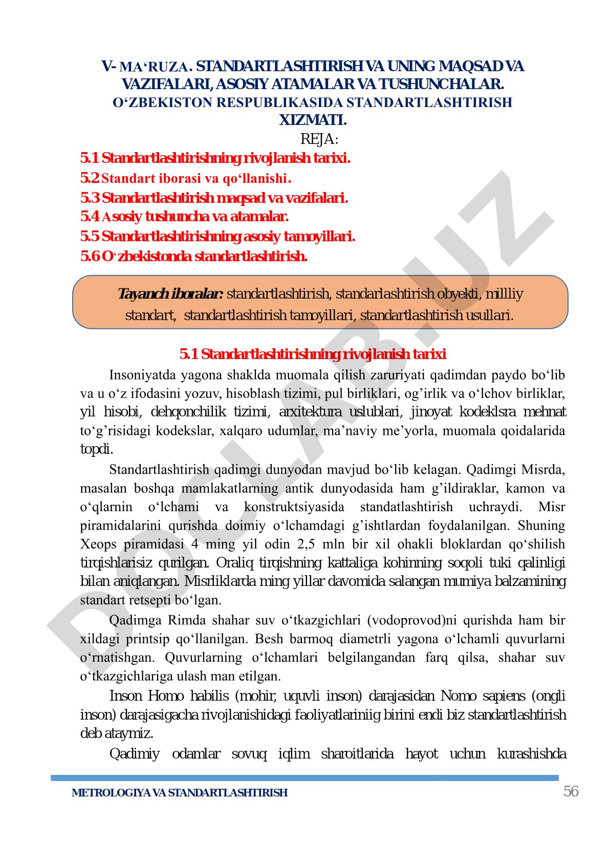 Standartlashtirish va uning maqsad va vazifalari, asosiy atamalar va tushunchalar