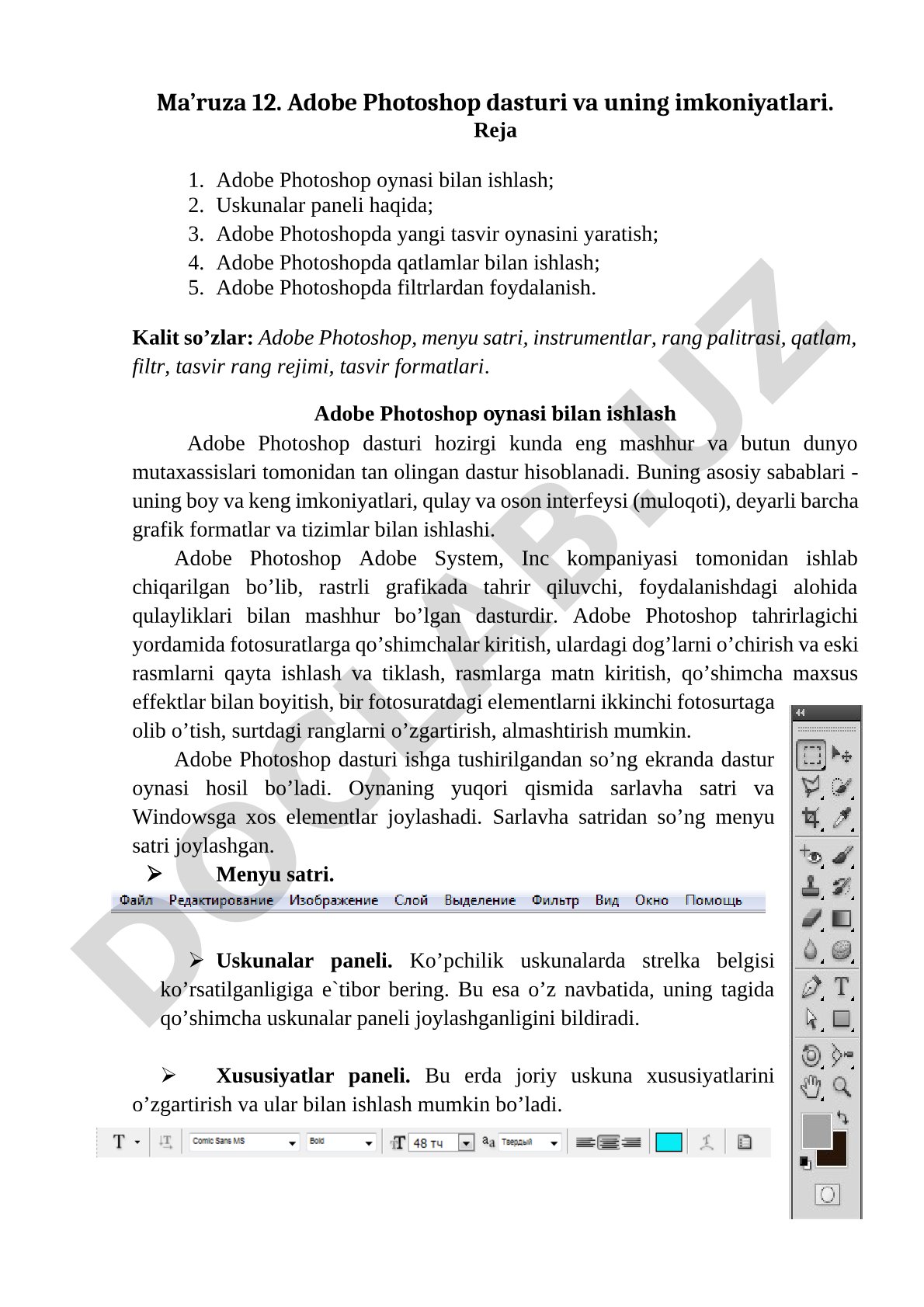 Adobe Photoshop dasturi va uning imkoniyatlari