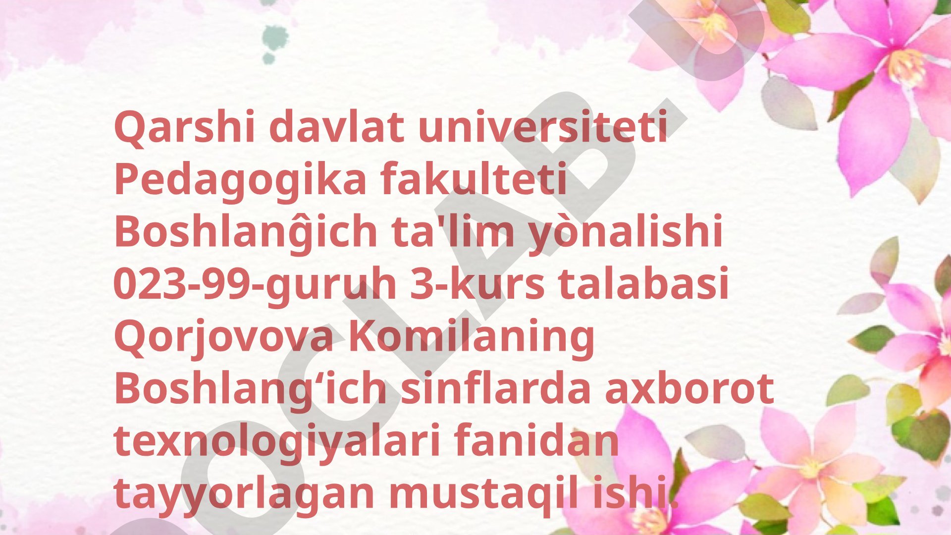 Boshlang'ich sinflarda axborot texnologiyalari