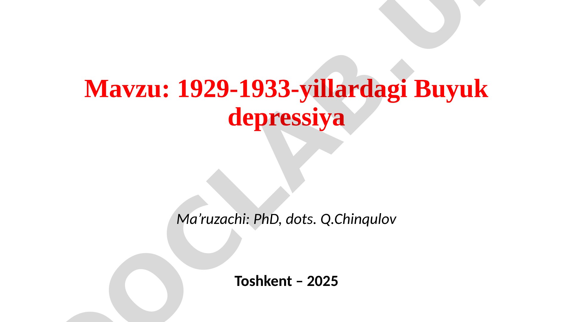 Buyuk Depressiyaning sabablari, natijalari va qarshi choralar tahlili