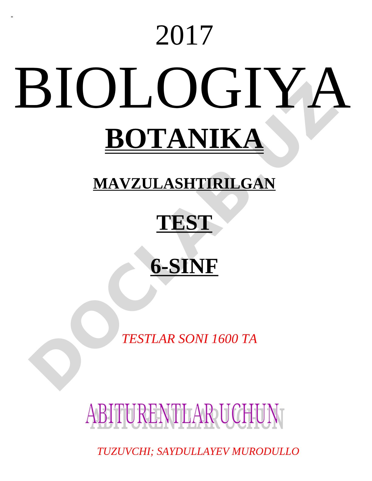 Biologiya botanika mavzulashtirilgan test 6-sinf