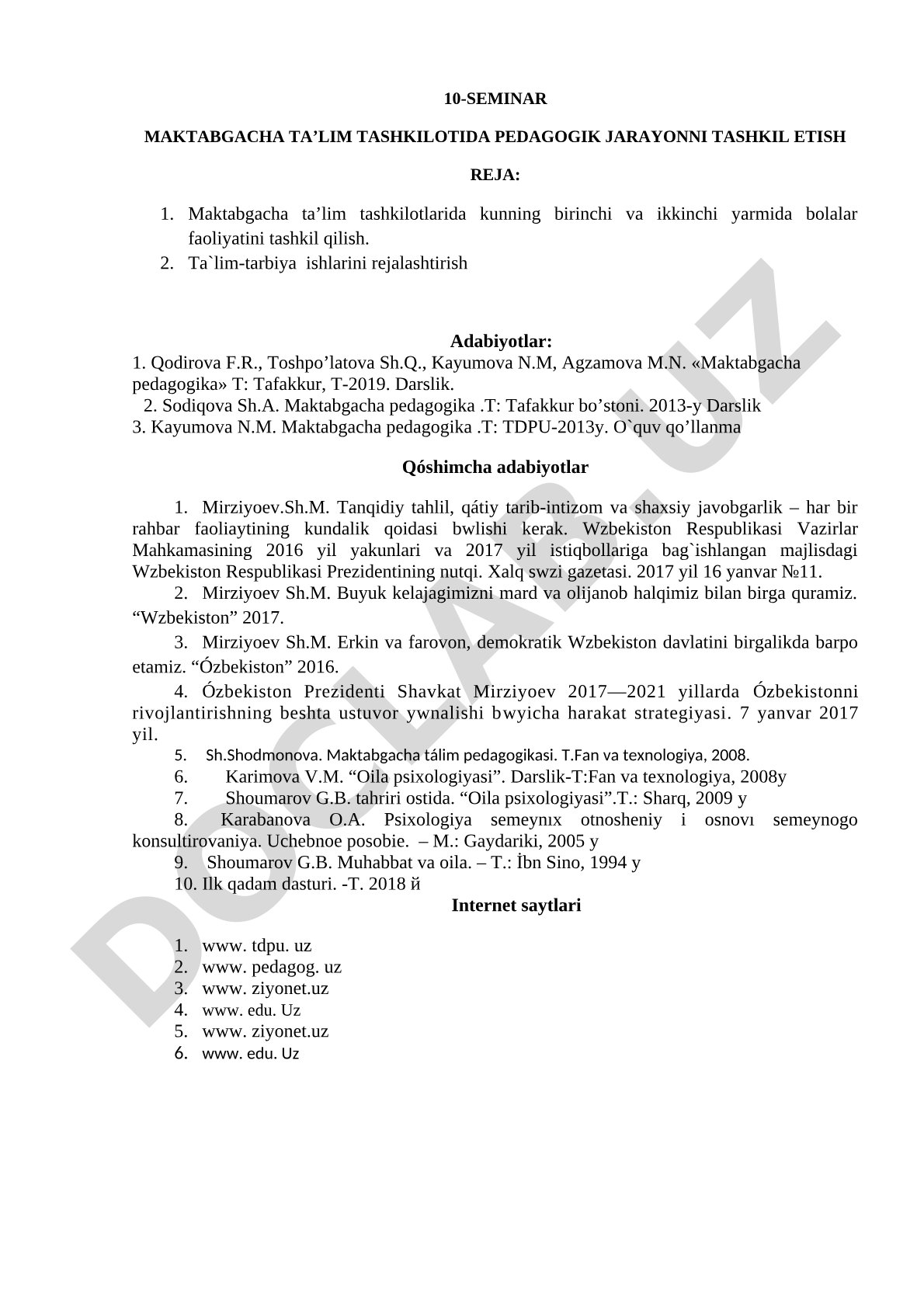 Maktabgacha ta’lim tashkilotida pedagogik jarayonni tashkil etish