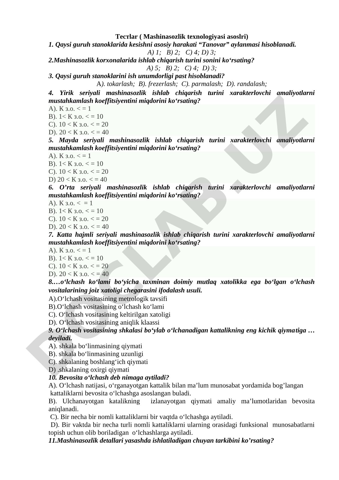 Mashinasozlik texnologiyasi asoslari