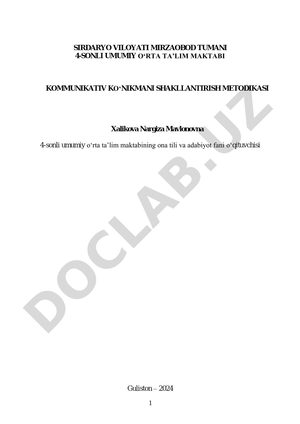 Kommunikativ ko'nikmani shakllantirish metodikasi