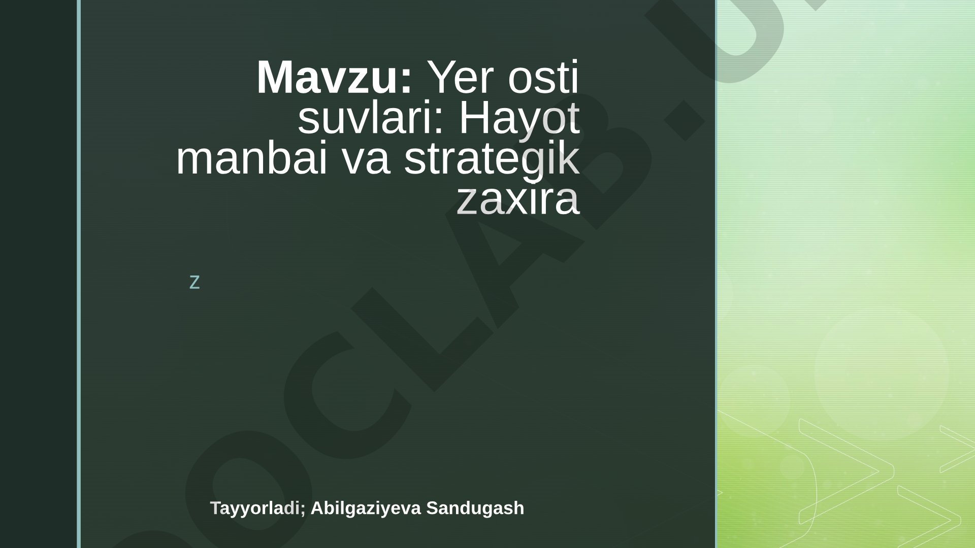 Yer osti suvlari: Hayot manbai va strategik zaxira