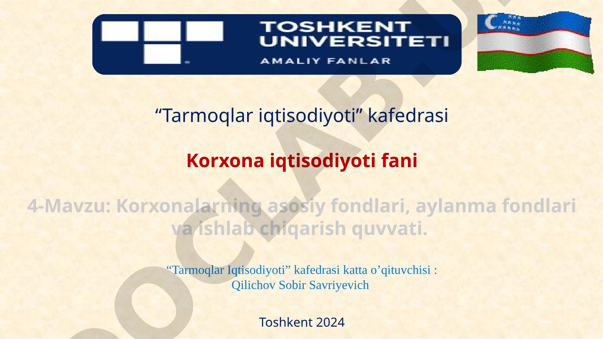 Korxonalarning asosiy fondlari, aylanma fondlari va ishlab chiqarish quvvati