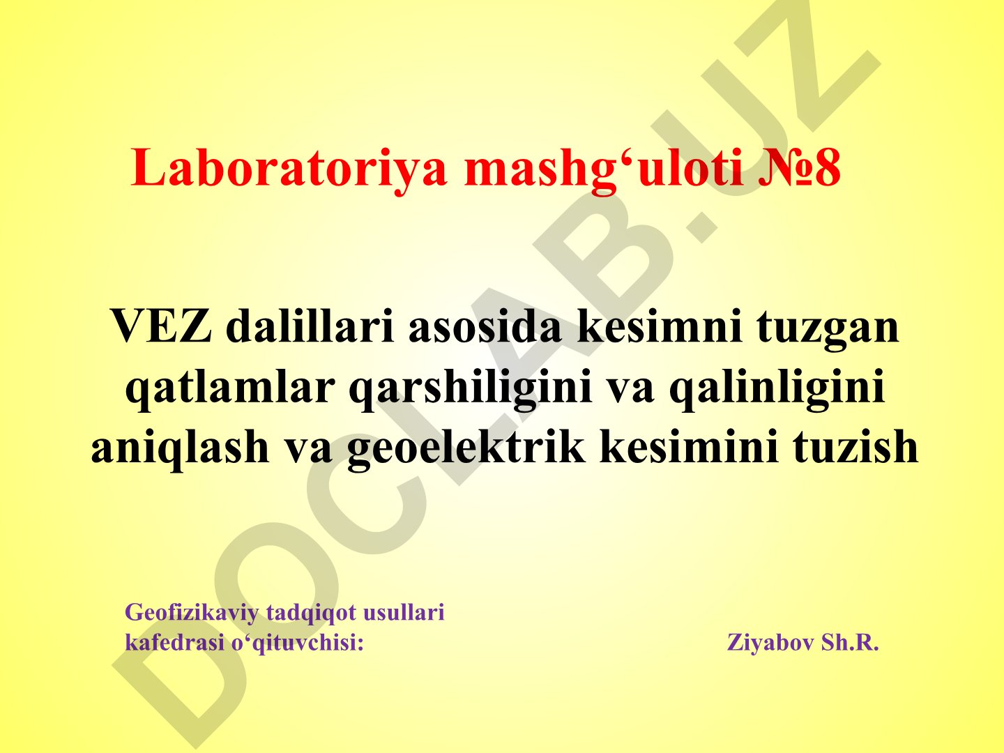 VEZ dalillari asosida geoelektrik kesim tuzish