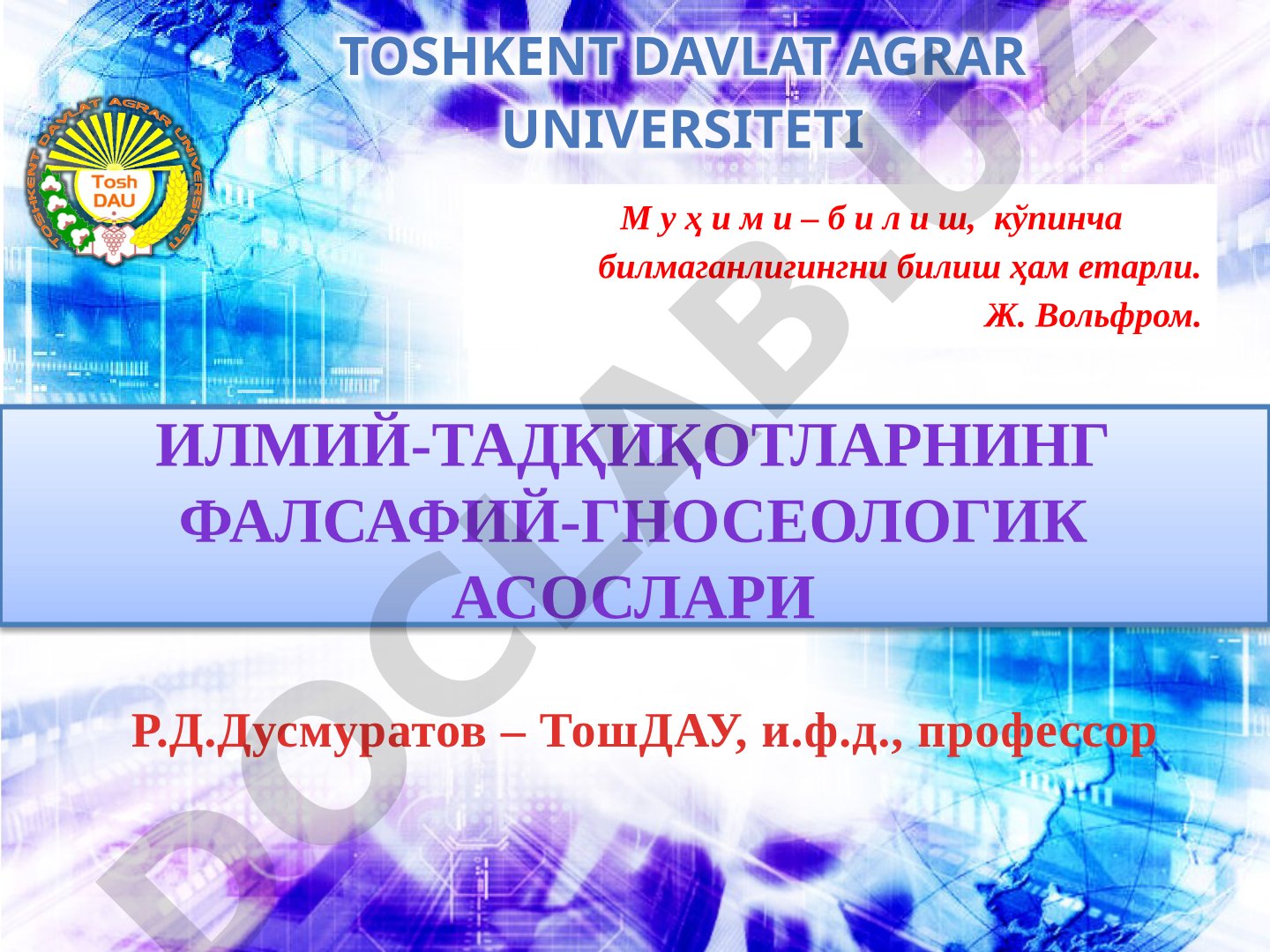 Ilmiy-tadqiqotlarning falsafiy-gnoseologik asoslari