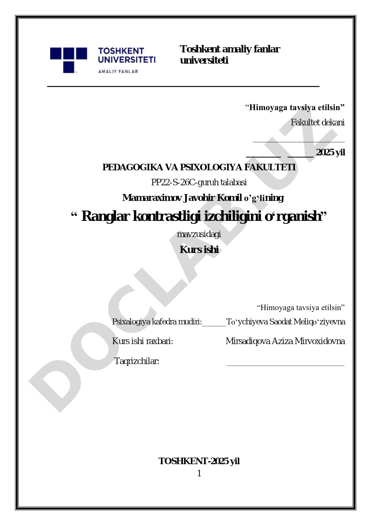 Ranglar kontrastligi izchiligini o‘rganish
