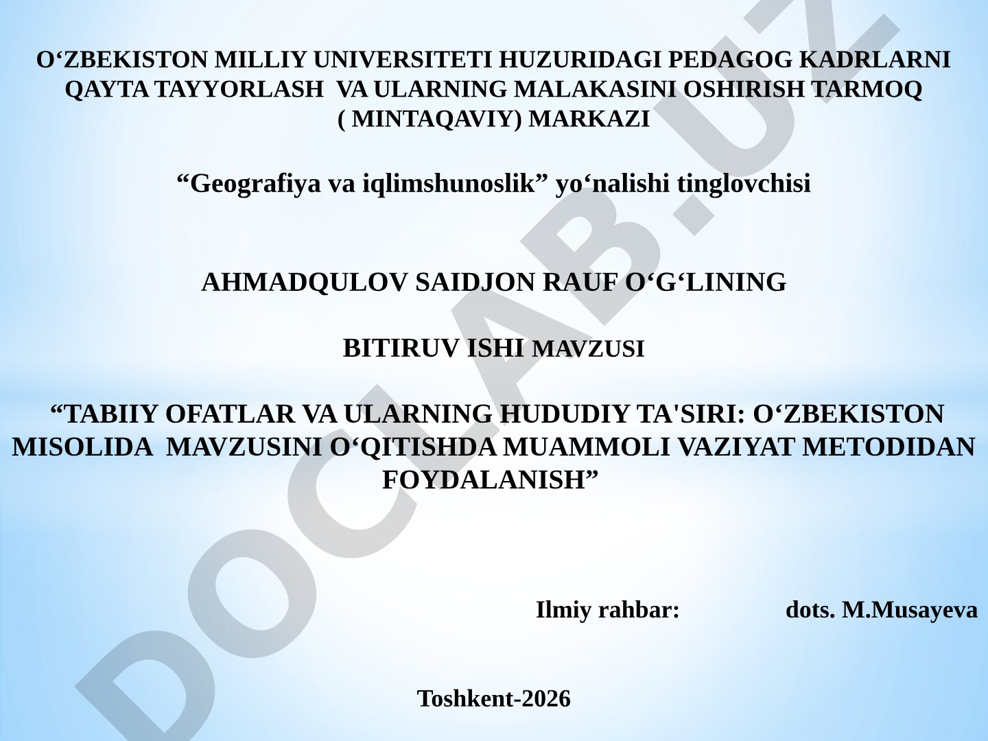 Tabiiy ofatlar va ularning hududiy ta'siri: O'zbekiston misolida