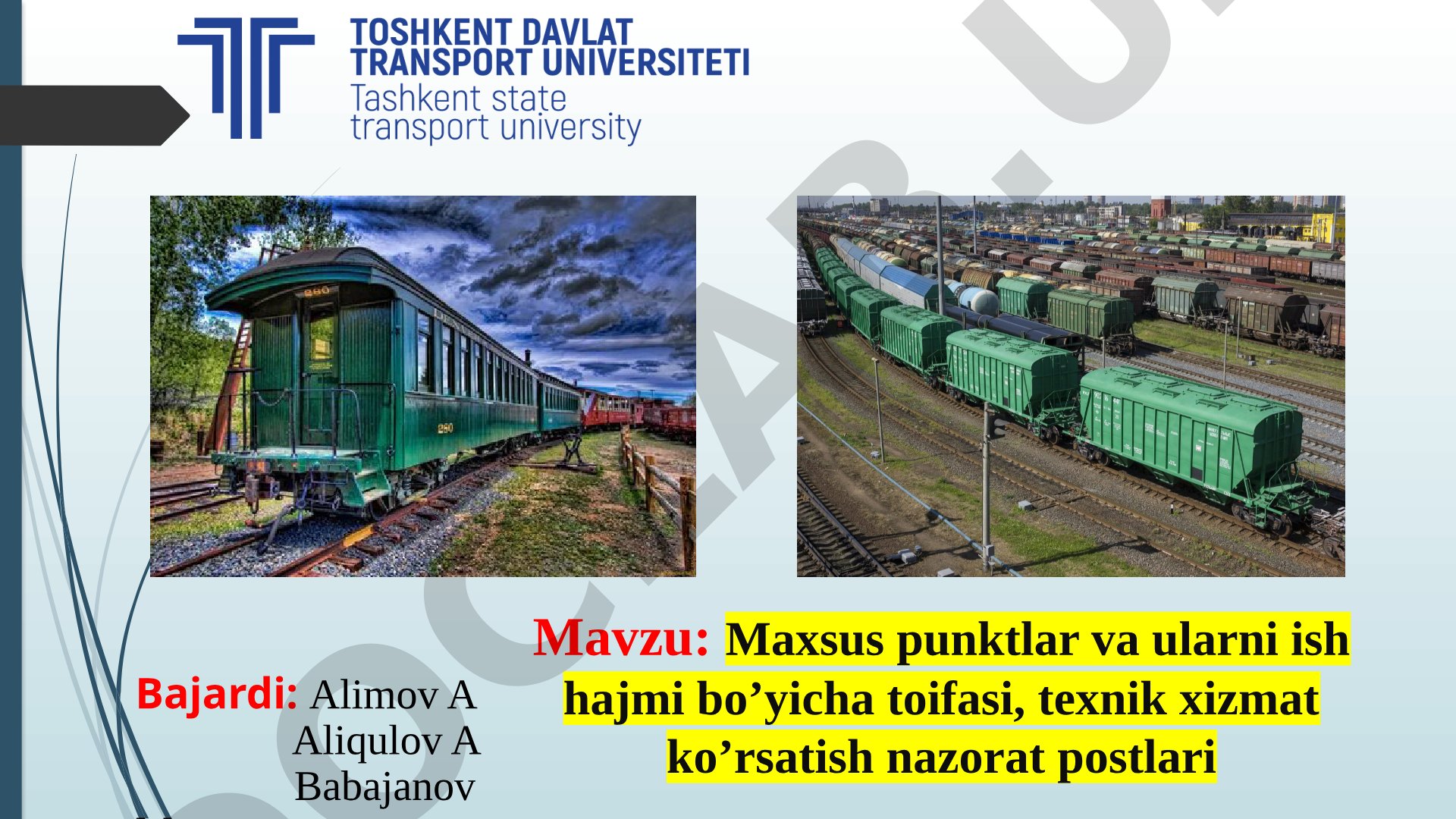 Maxsus punktlar va ularni ish hajmi bo'yicha toifasi, texnik xizmat ko'rsatish nazorat postlari