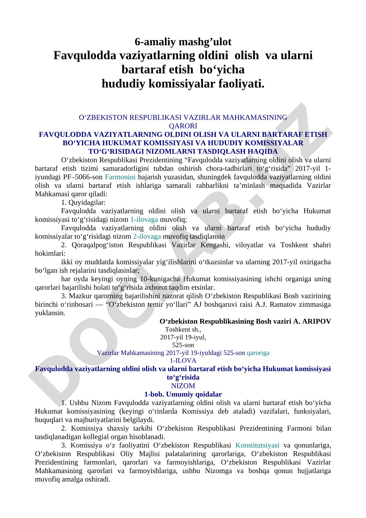 Favqulodda vaziyatlarning oldini olish va ularni bartaraf etish bo‘yicha hududiy komissiyalar faoliyati