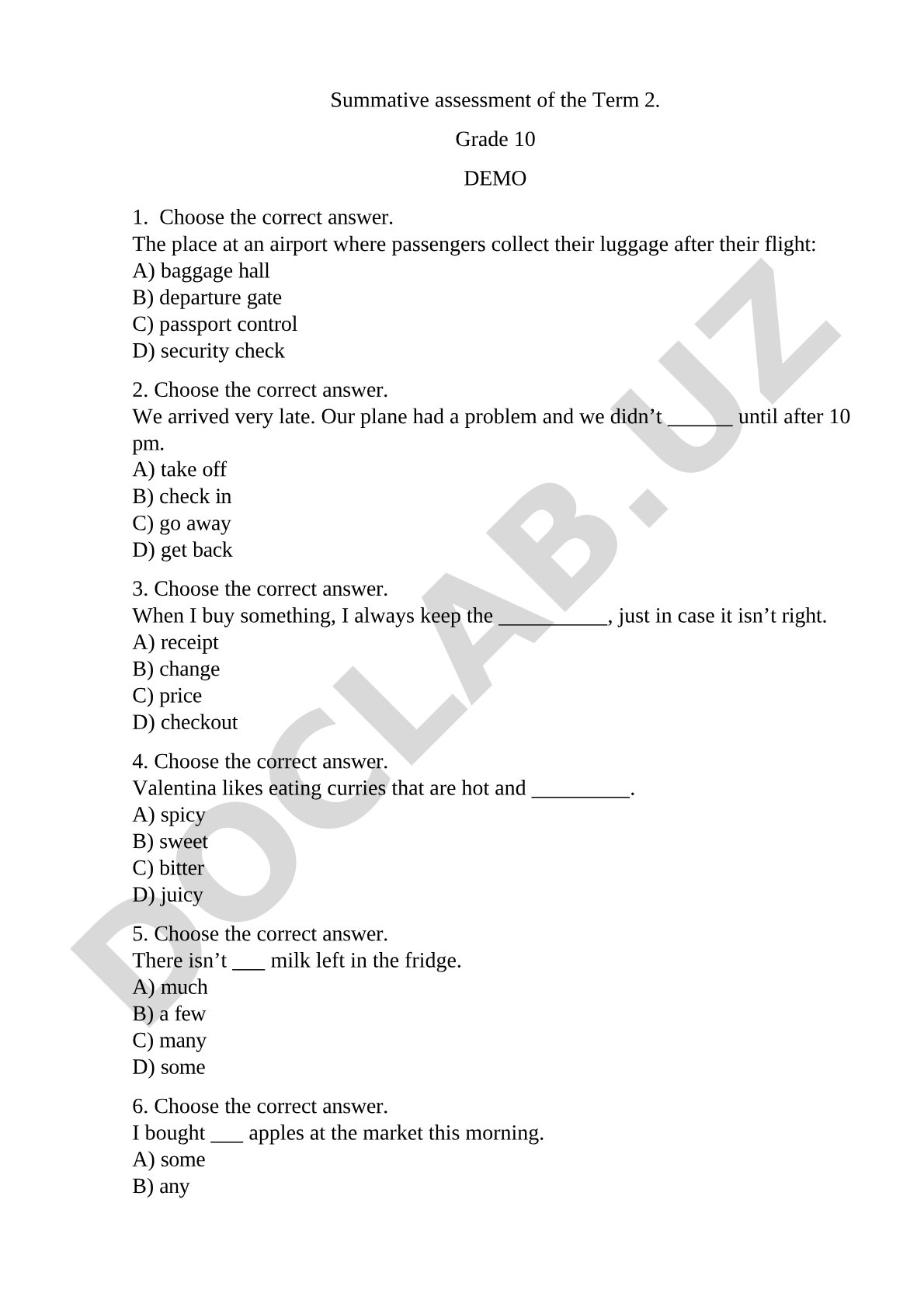 Grade 10 English Term 2 Summative Assessment Demo