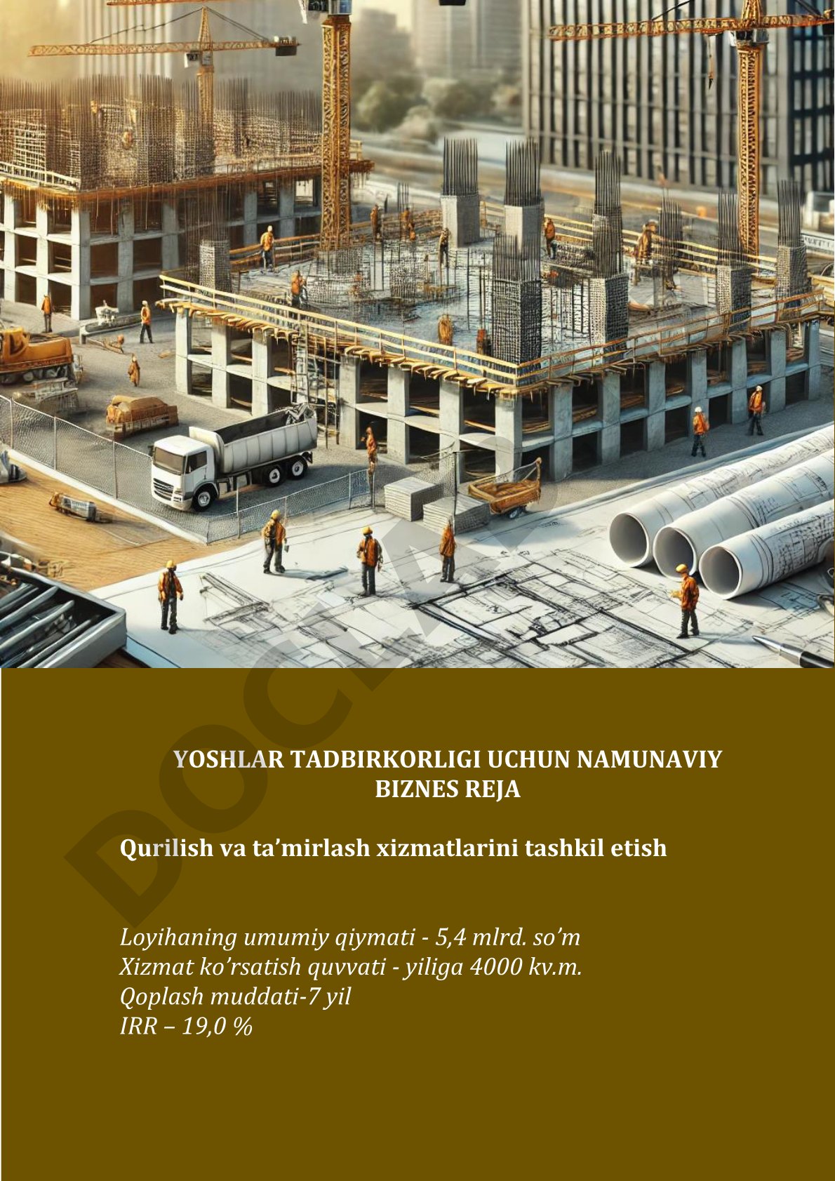 Yoshlar tadbirkorligi uchun namunaviy biznes reja