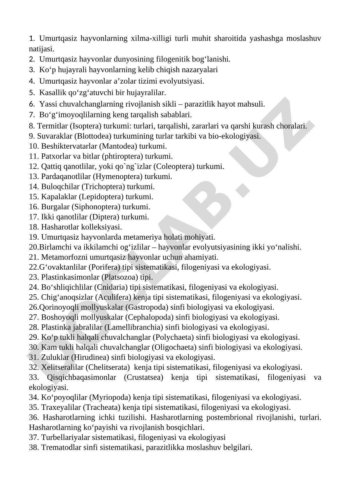 Umurtqasiz hayvonlar xilma-xilligi va sistematikasi