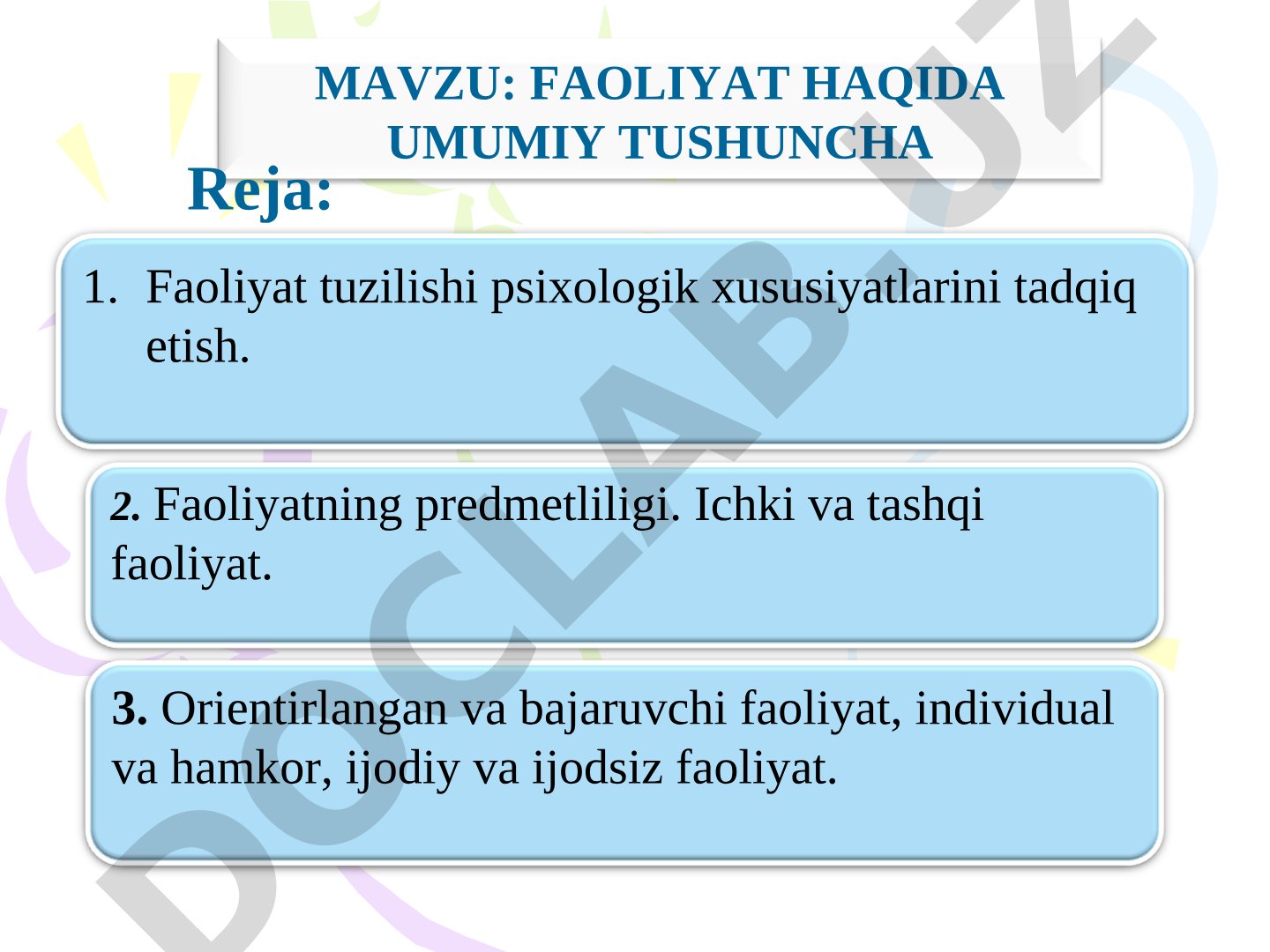Faoliyat haqida umumiy tushuncha