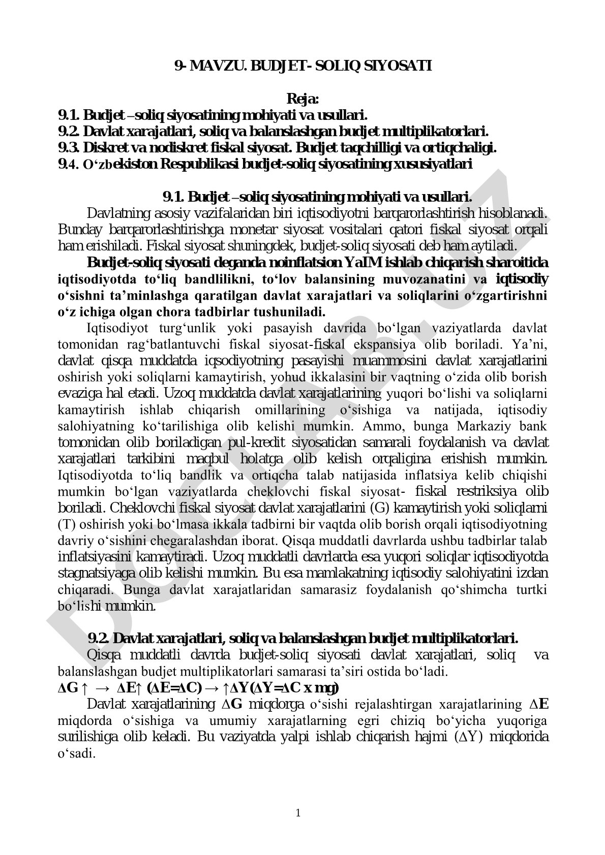 Budjet –soliq siyosatining mohiyati va usullari