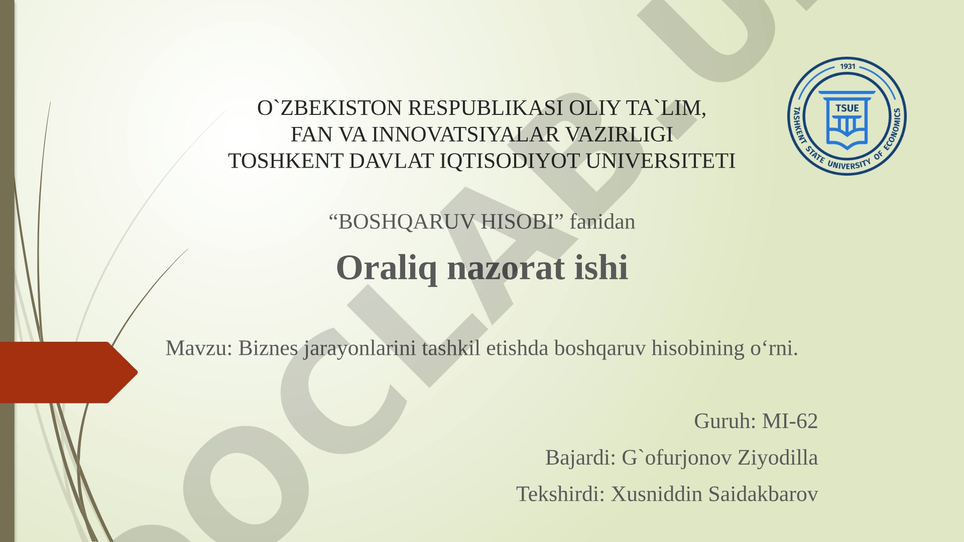 Biznes jarayonlarini tashkil etishda boshqaruv hisobining o'rni