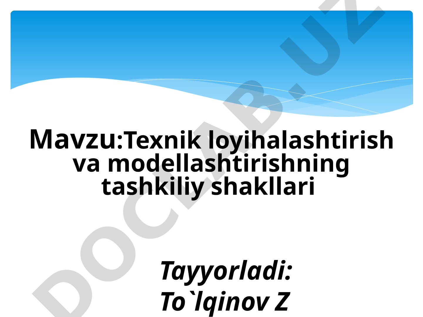 Texnik loyihalashtirish va modellashtirishning tashkiliy shakllari
