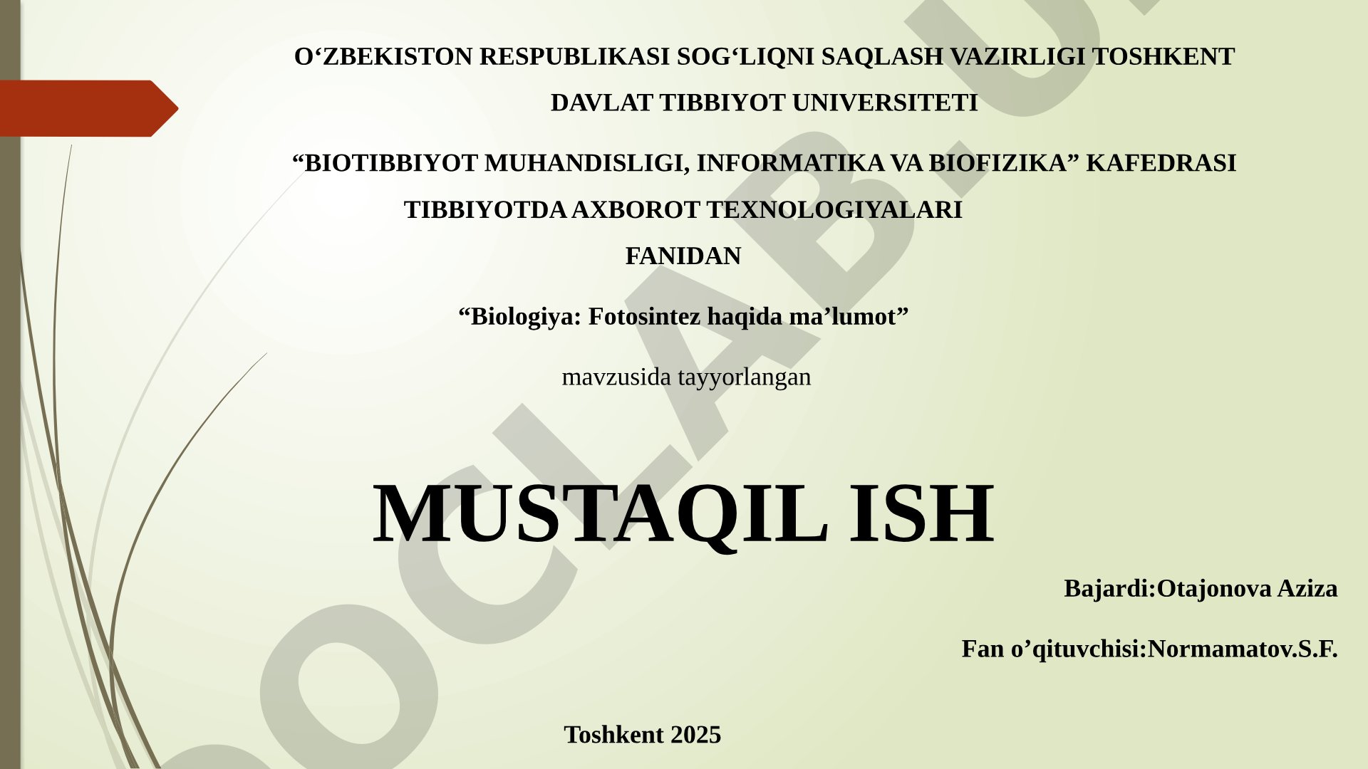 Biologiya: Fotosintez haqida ma’lumot