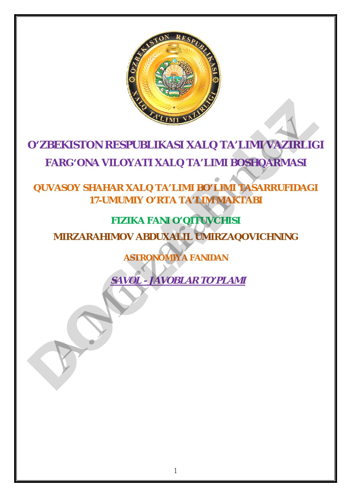 Astronomiyadan oraliq nazorat savollari va javoblari