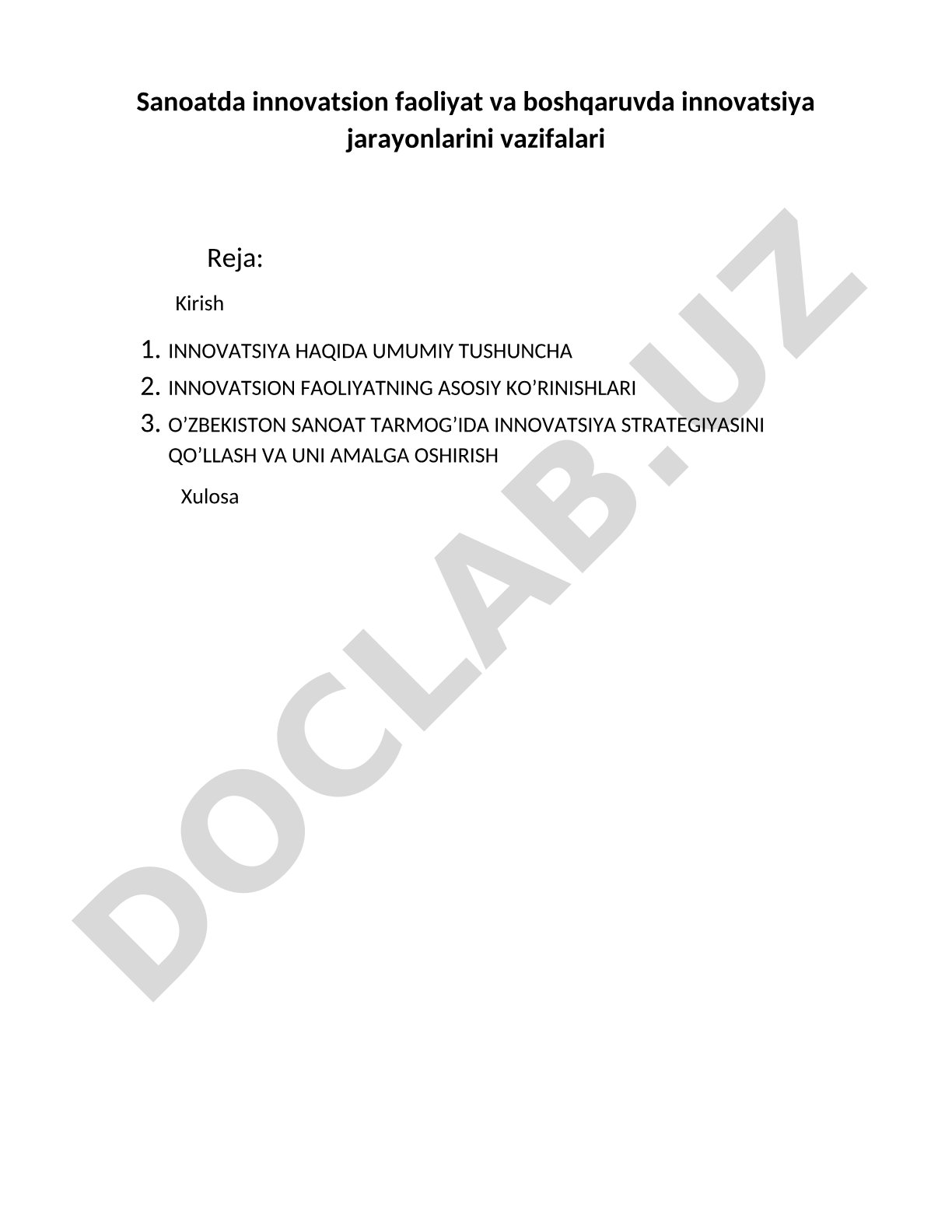 Sanoatda innovatsion faoliyat va boshqaruvda innovatsiya jarayonlarini vazifalari