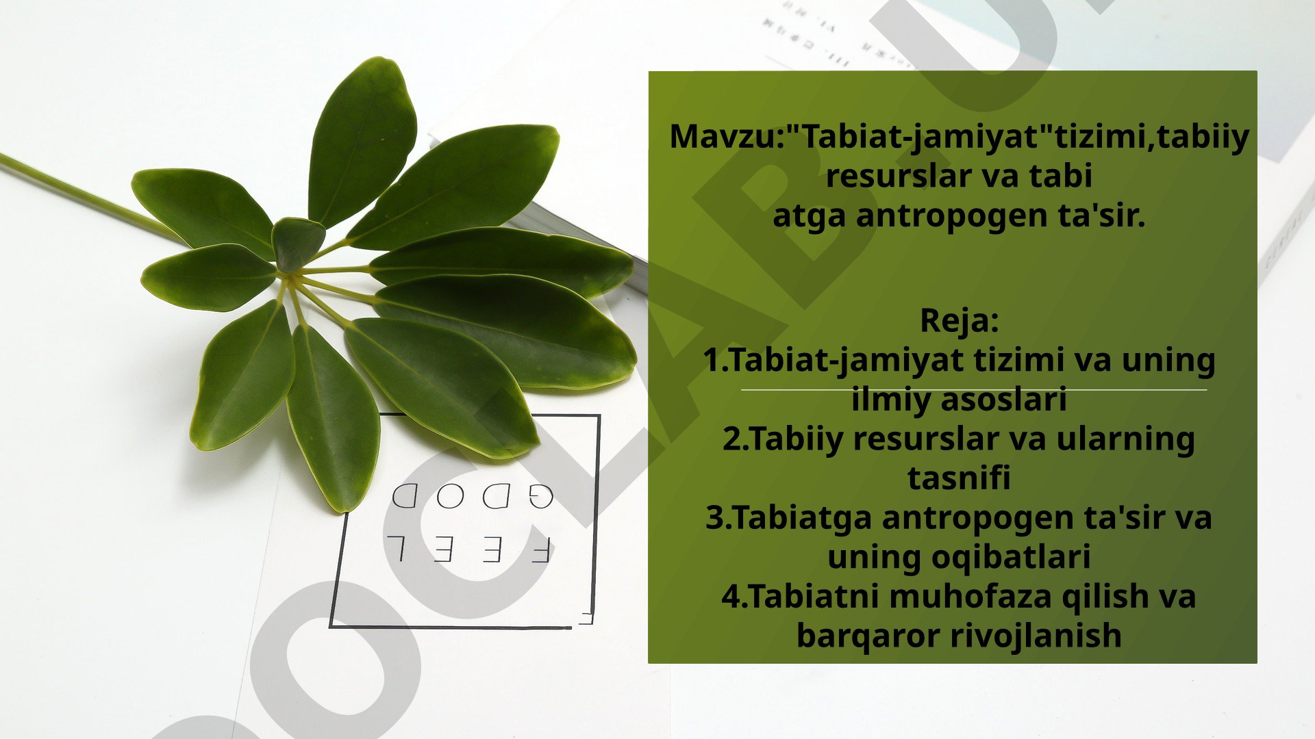 Tabiat-jamiyat tizimi, tabiiy resurslar va tabiatga antropogen ta'sir