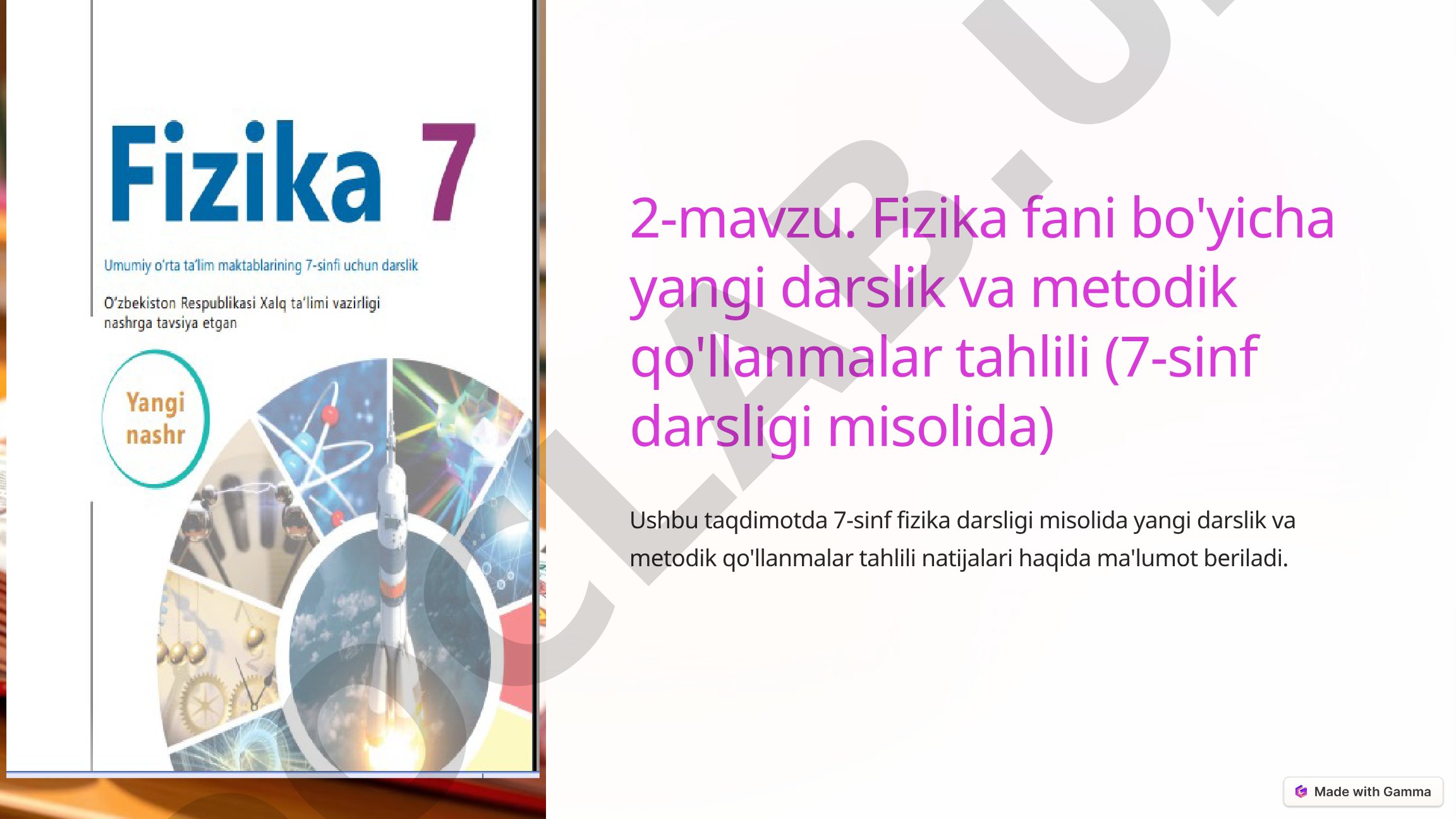 Fizika fani bo'yicha yangi darslik va metodik qo'llanmalar tahlili (7-sinf darsligi misolida)