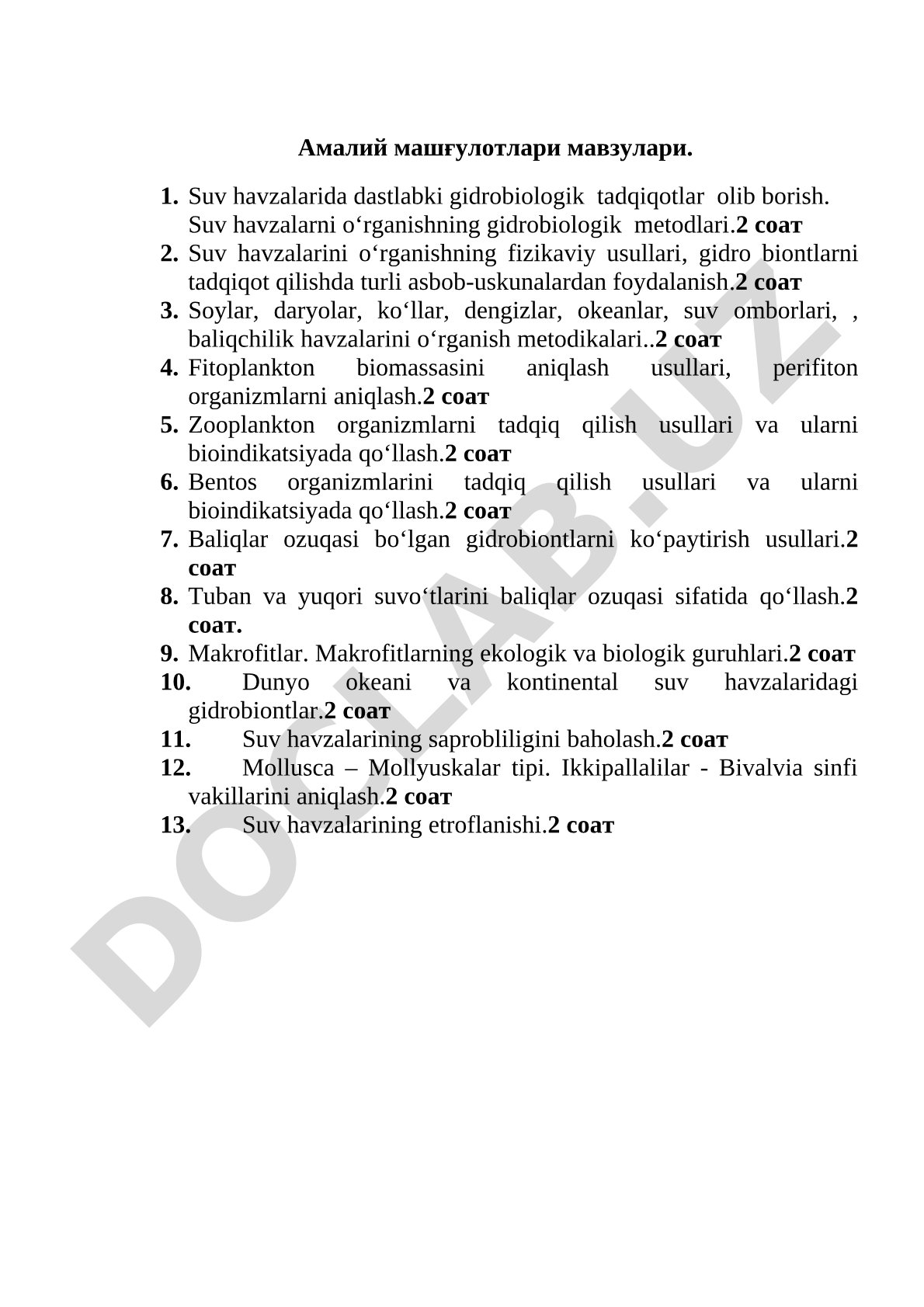 Suv havzalarida gidrobiologik tadqiqotlar metodikalari