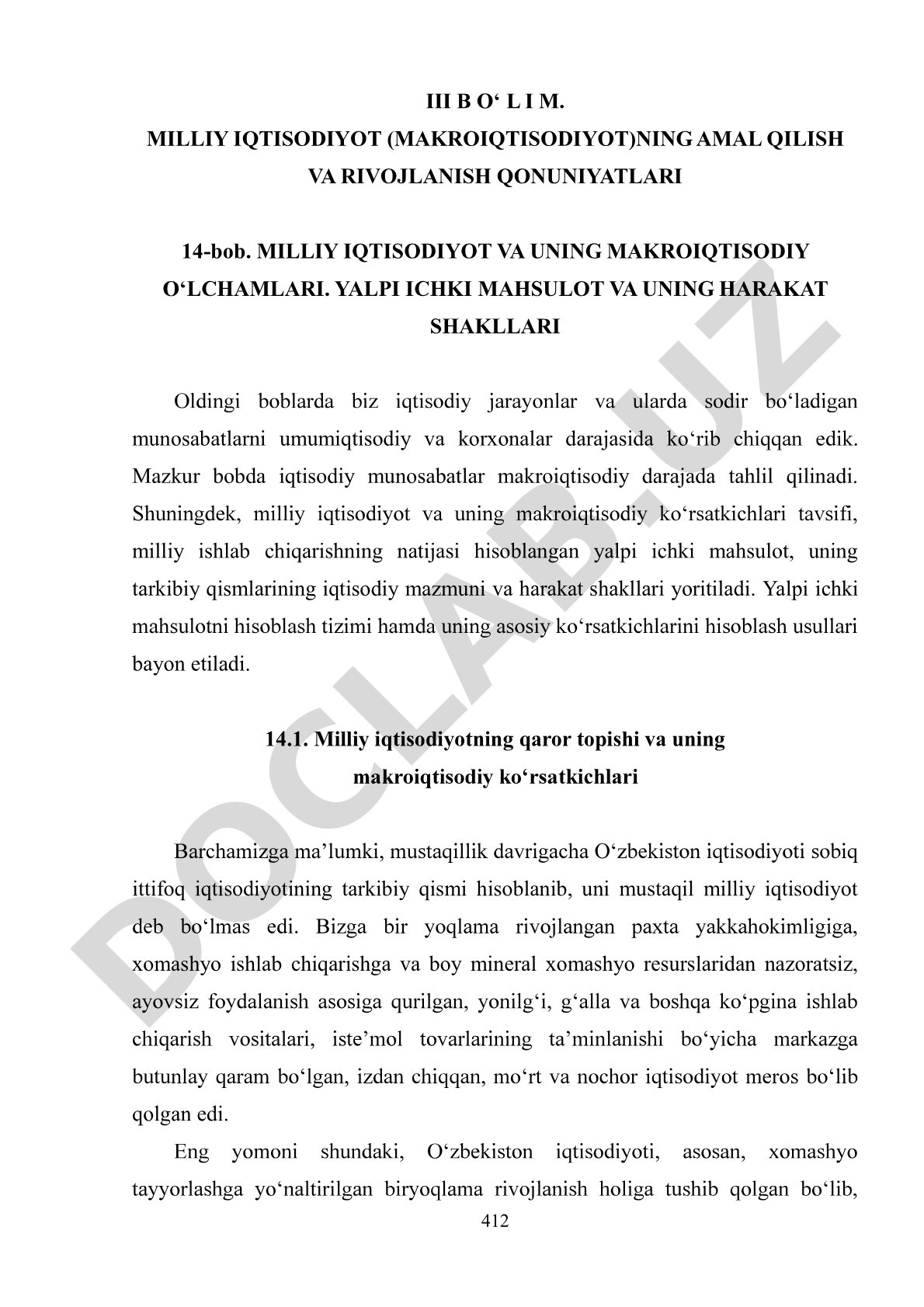 Milliy iqtisodiyot va uning makroiqtisodiy o'lchamlari