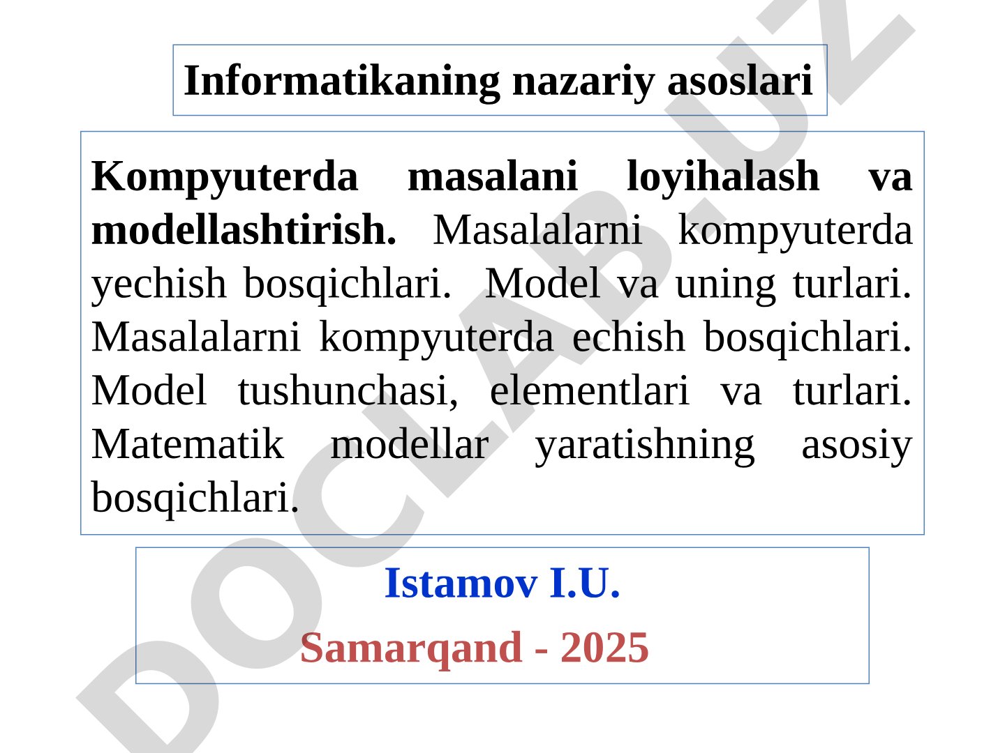 Kompyuterda masalani loyihalash va modellashtirish