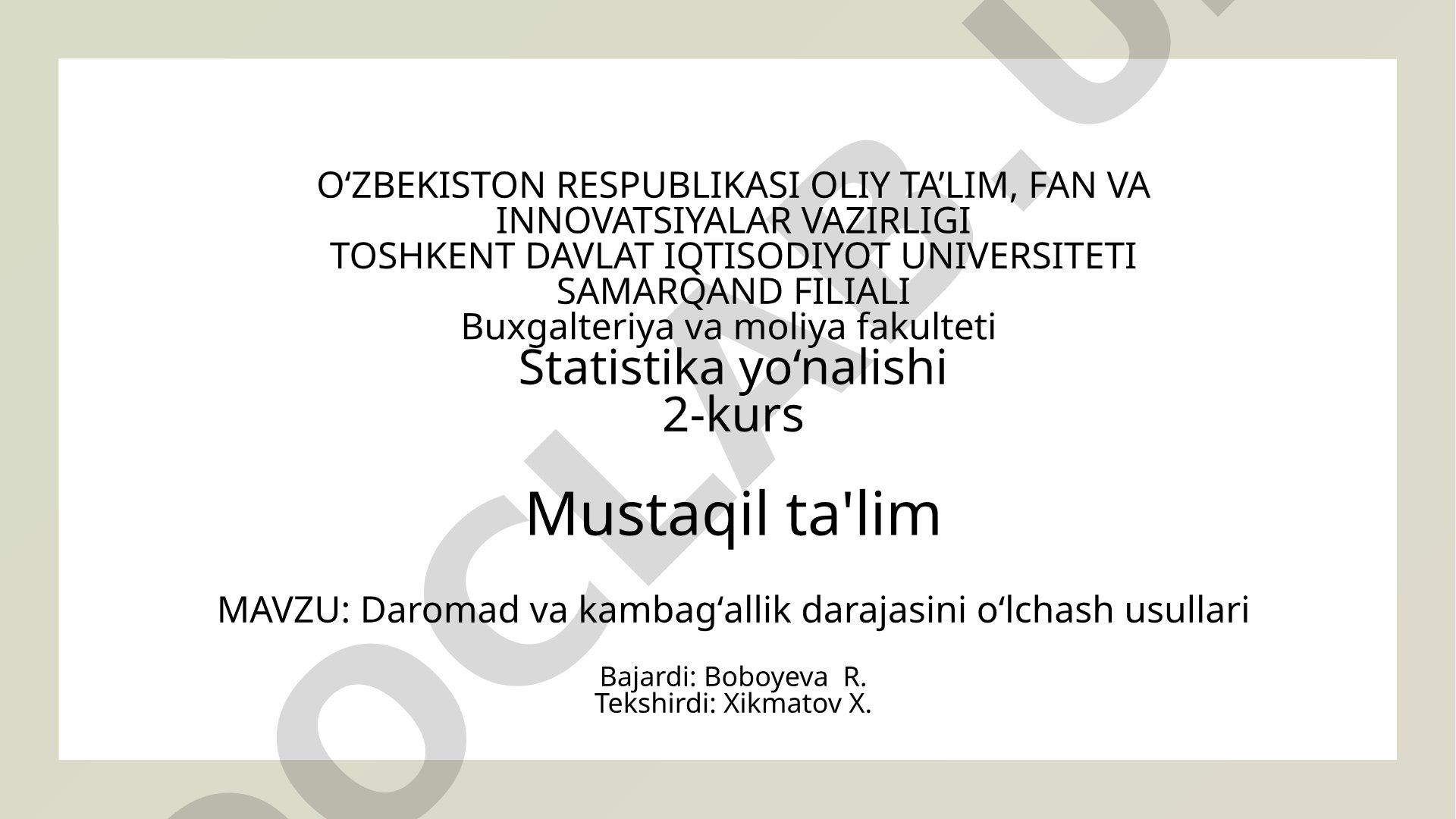 Daromad va kambagʻallik darajasini oʻlchash usullari