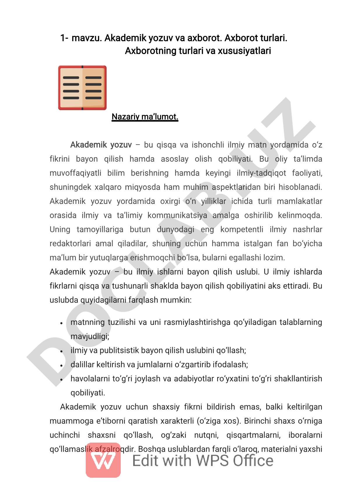 Akademik yozuv va axborot turlari