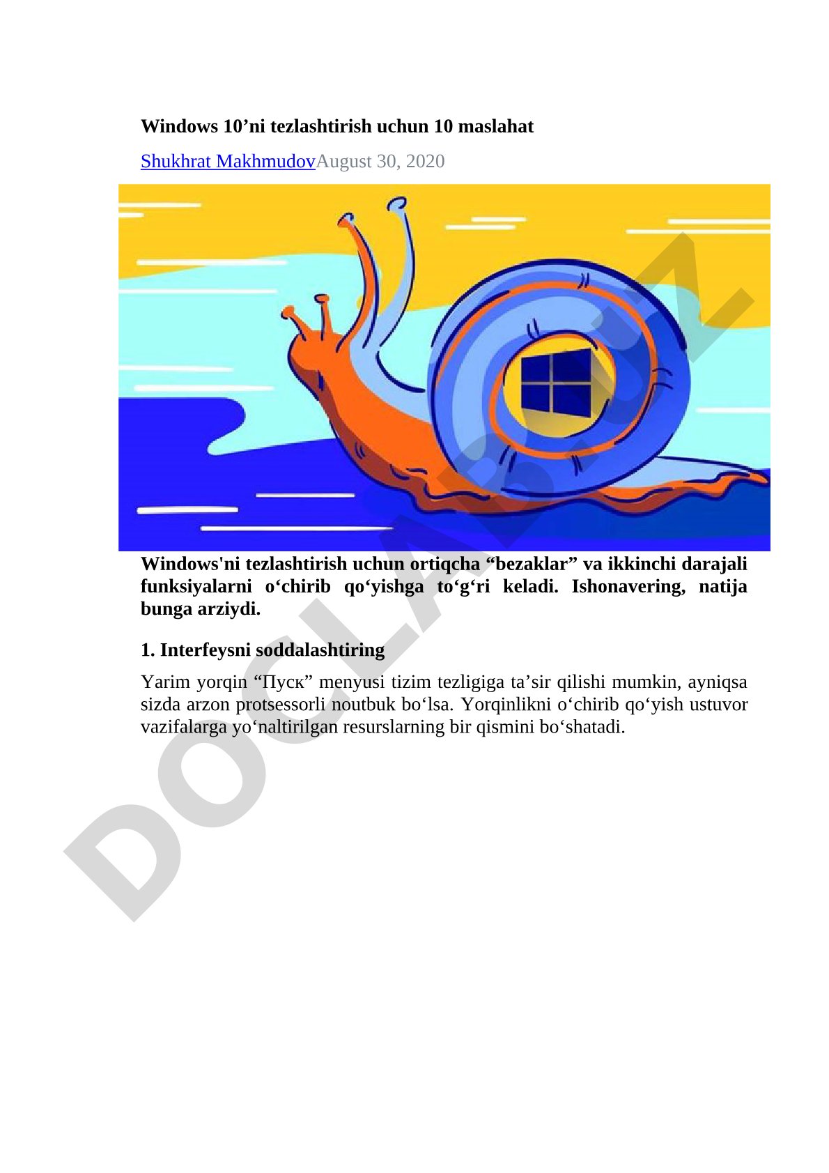 Windows 10’ni tezlashtirish uchun 10 maslahat