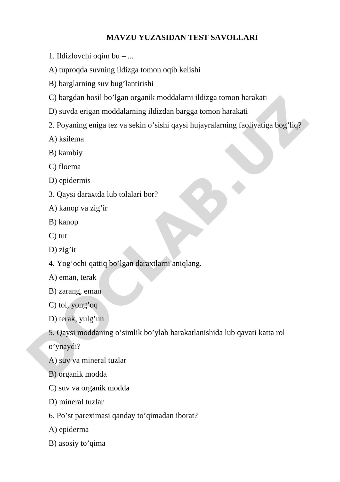 Ildiz va poya anatomik tuzilishi