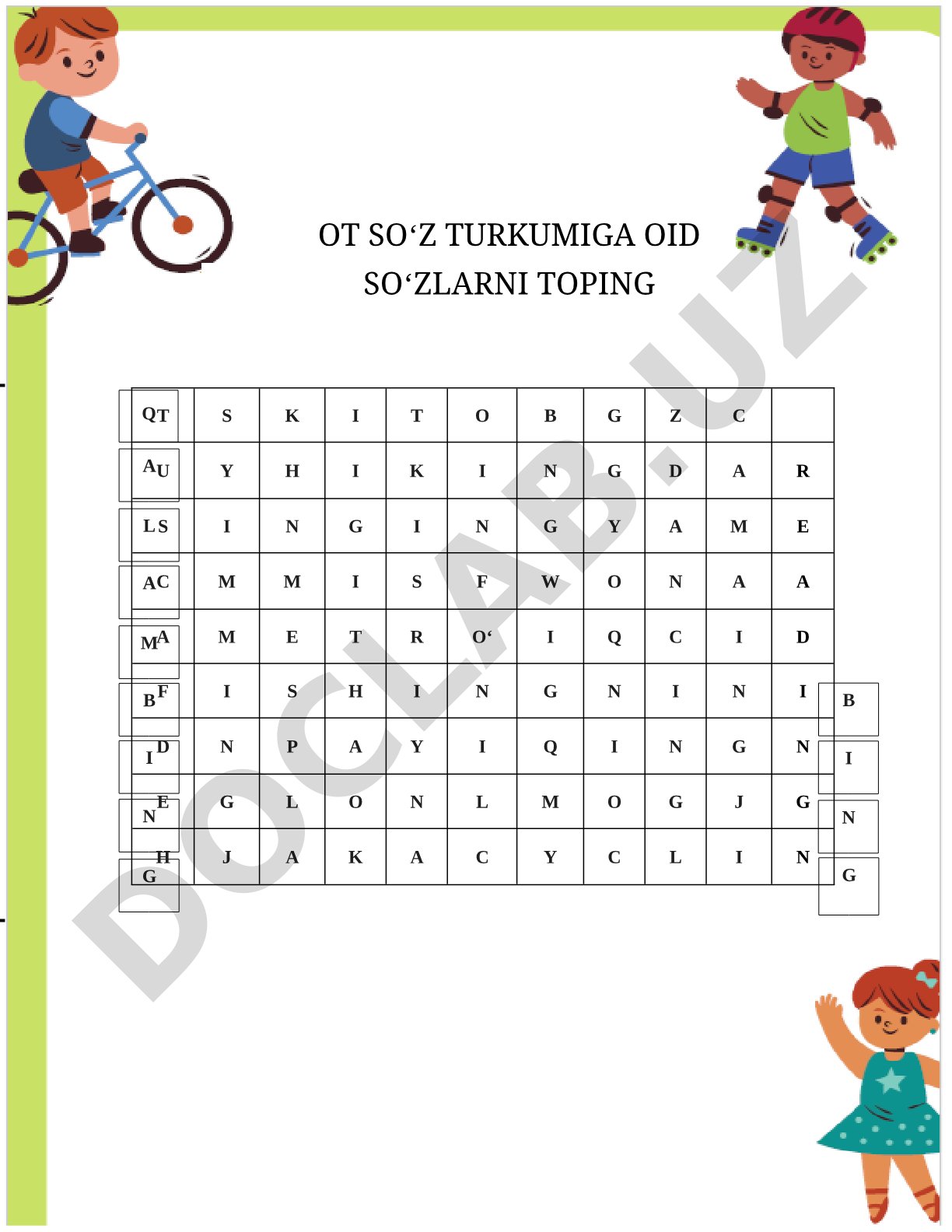 Ot soʻz turkumiga oid soʻzlarni toping