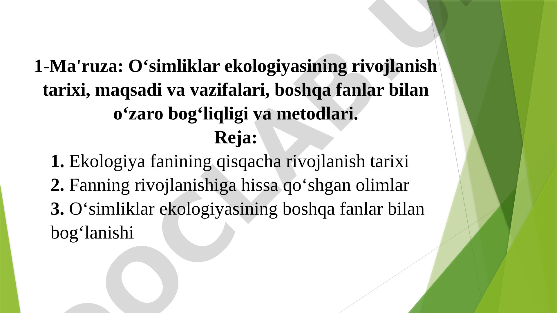 O‘simliklar ekologiyasining rivojlanish tarixi, maqsadi va vazifalari