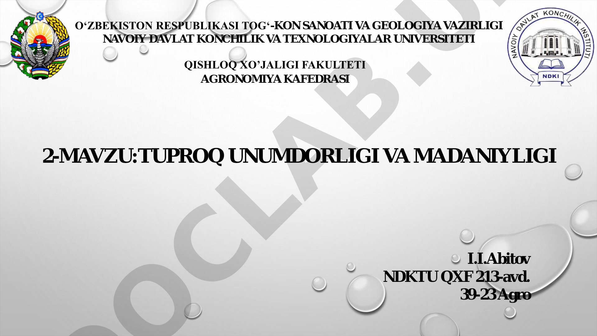 TUPROQ UNUMDORLIGI VA MADANIYLIGI