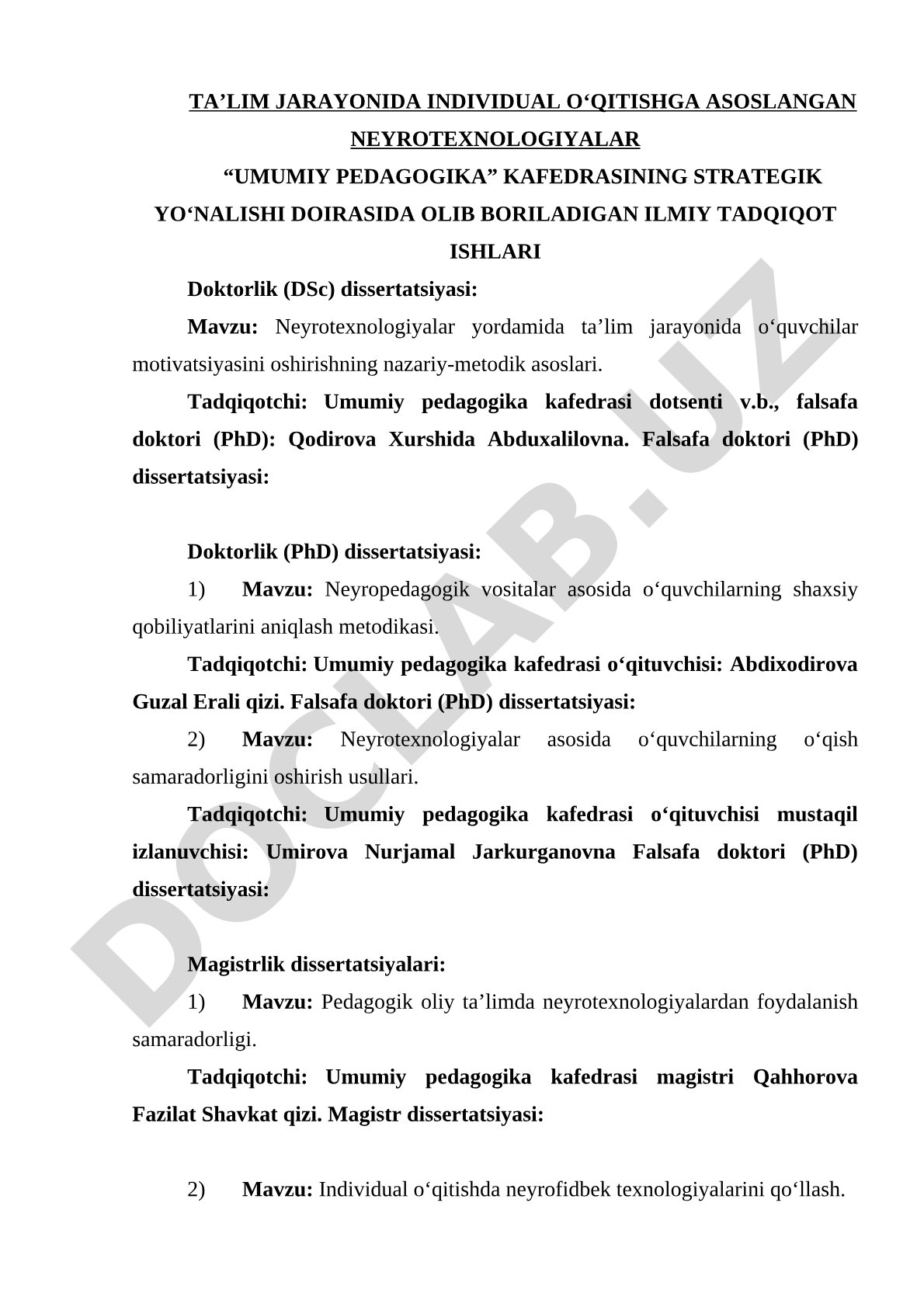 Neyrotexnologiyalar yordamida ta’lim jarayonida o‘quvchilar motivatsiyasini oshirishning nazariy-metodik asoslari