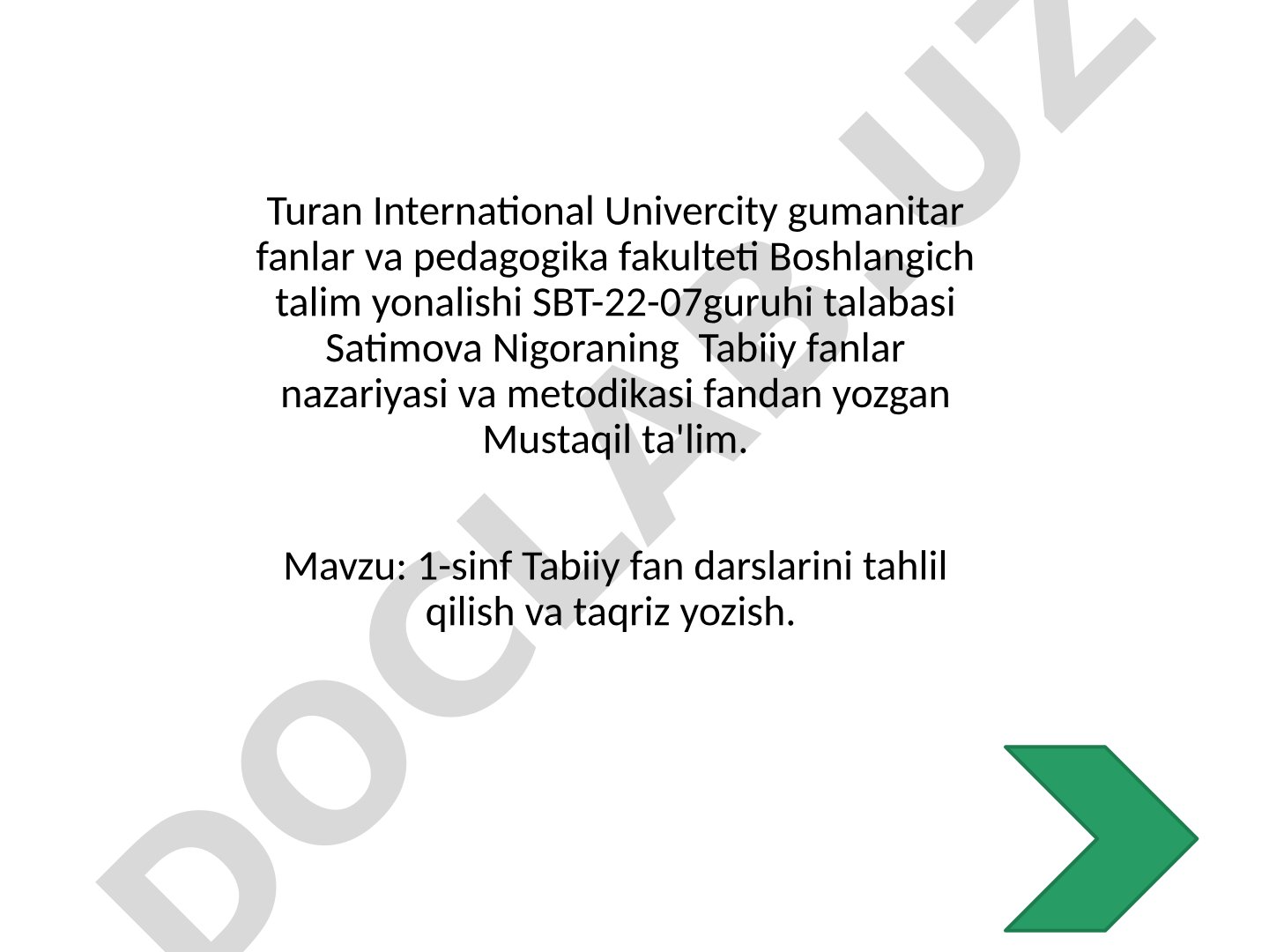 1-sinf Tabiiy fan darslarini tahlil qilish va taqriz yozish