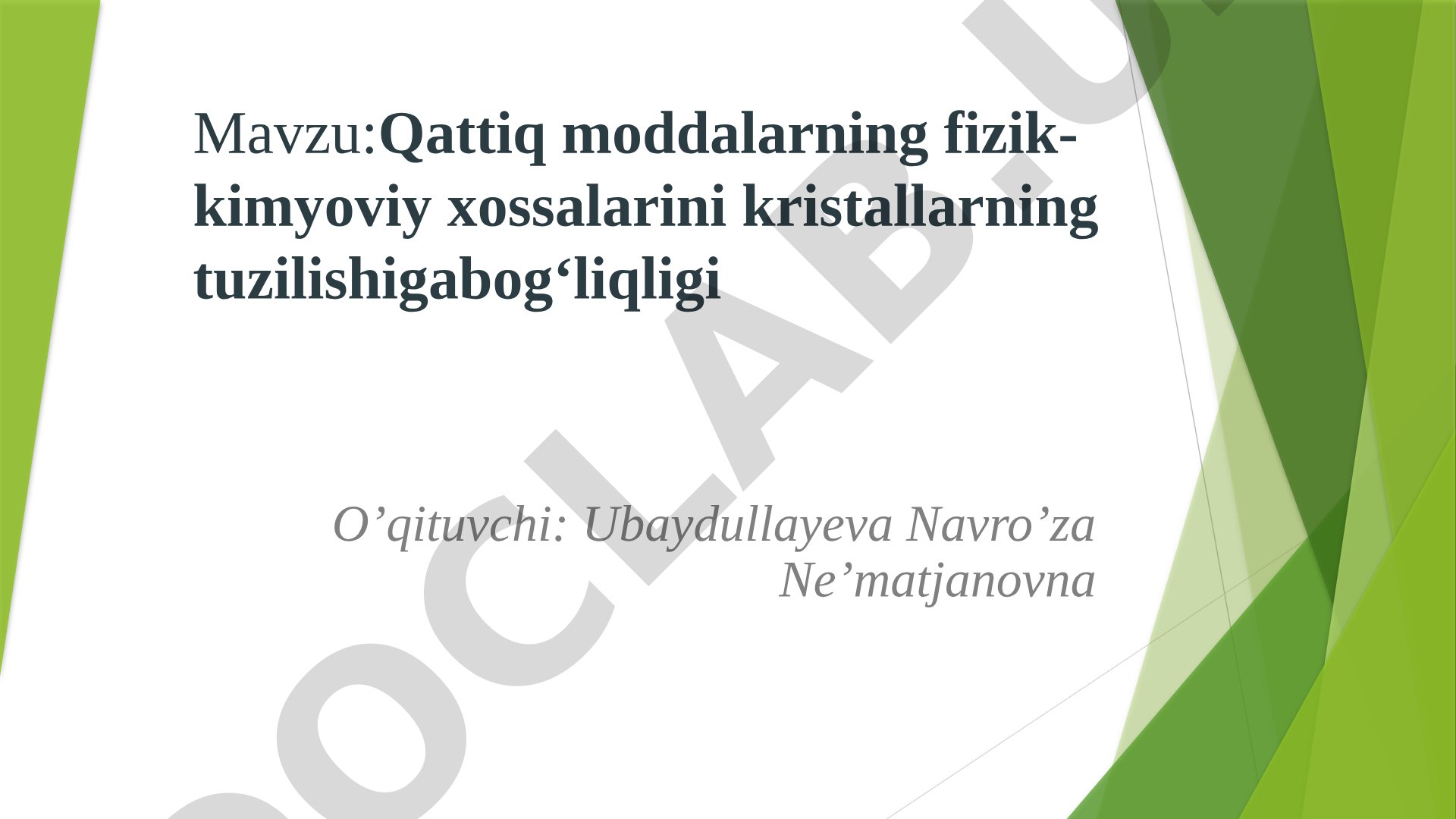 Qattiq moddalarning fizik-kimyoviy xossalarini kristallarning tuzilishiga bog'liqligi
