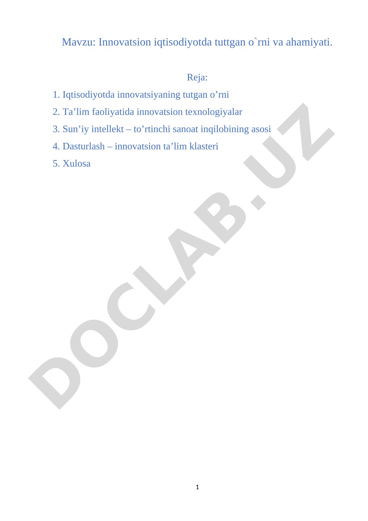 Innovatsion iqtisodiyotda tutgan o'rni va ahamiyati
